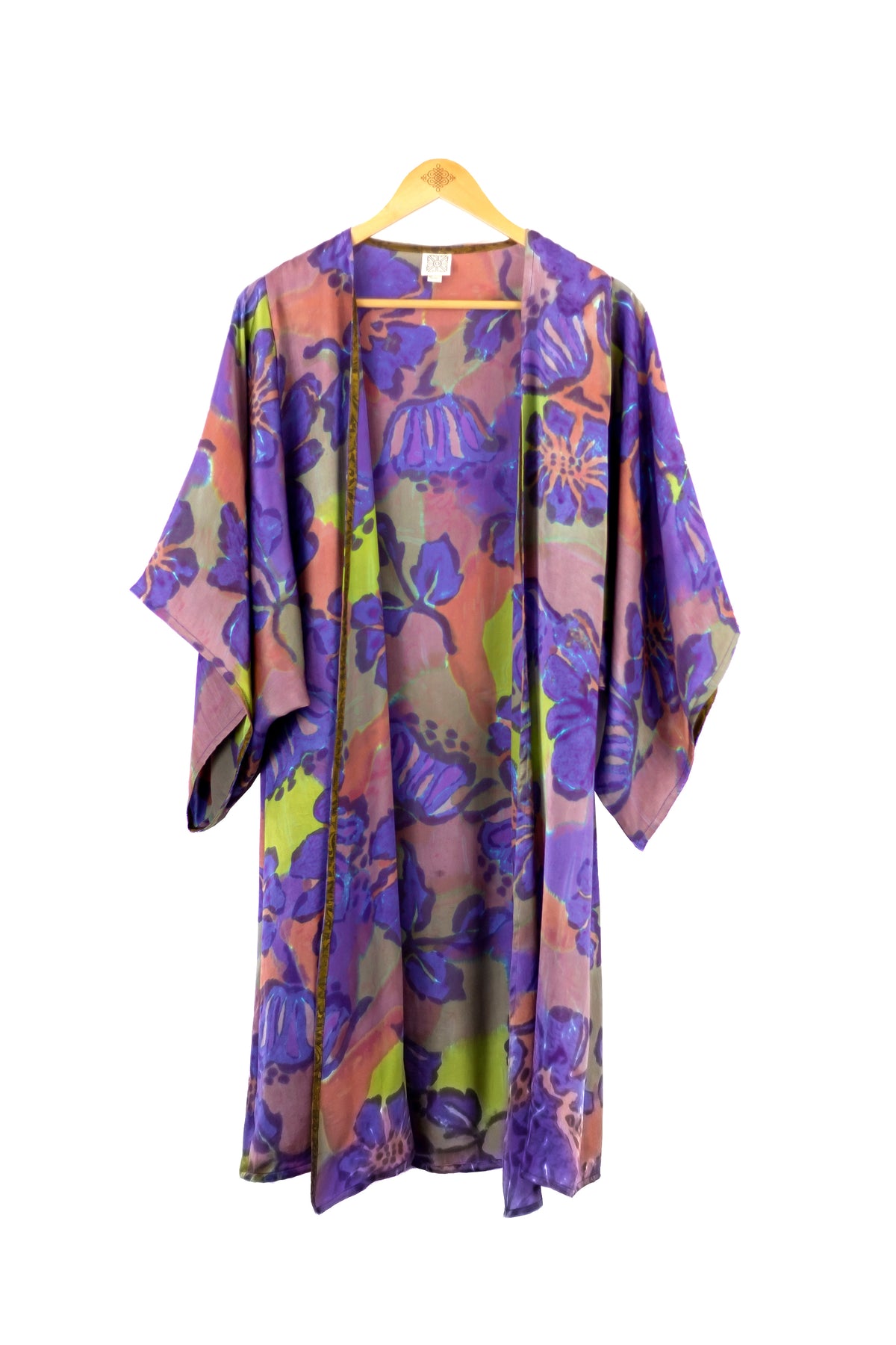 Hand Painted Silk Kimono (Mid Length) - Petuni Royal