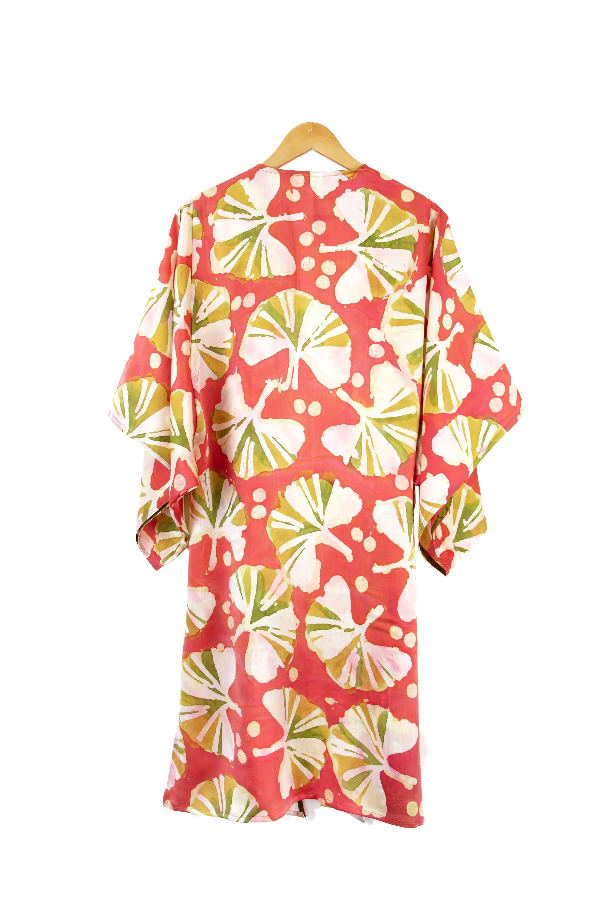 Hand Painted Silk Kimono (Mid Length) - Ginkgo Papaya