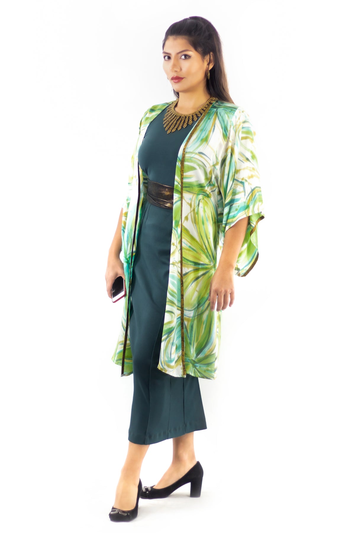 Hand Painted Silk Kimono (Mid Length) - Flower Power