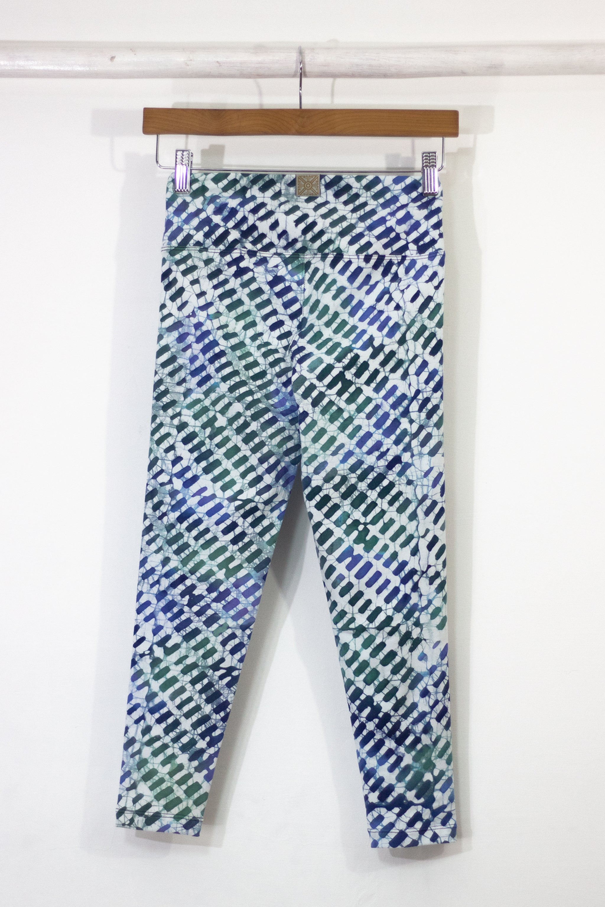 Hand Painted Leggings or Crops - Blue Lattice