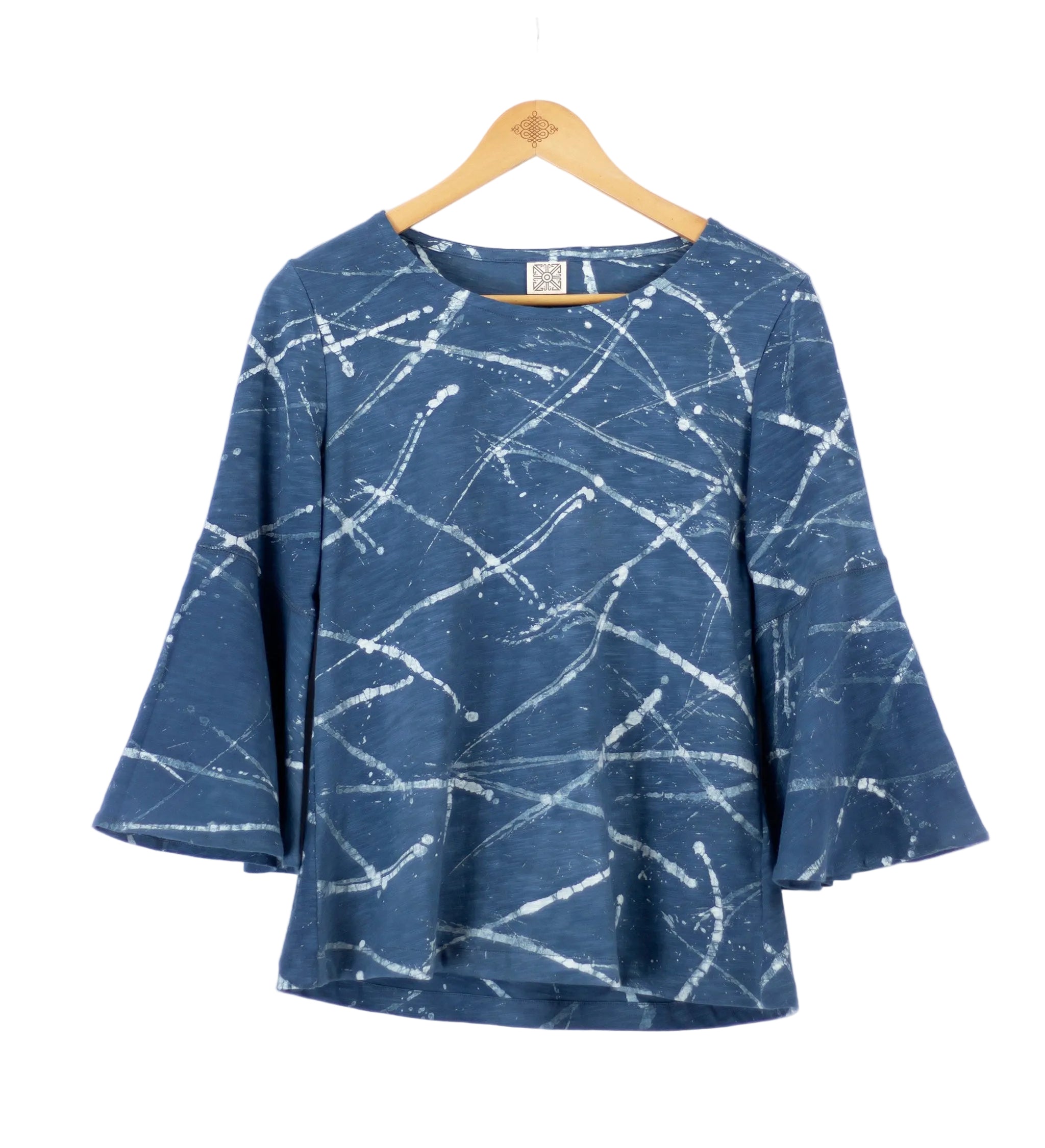 Flare Sleeve Top - Collide Motif - Indigo