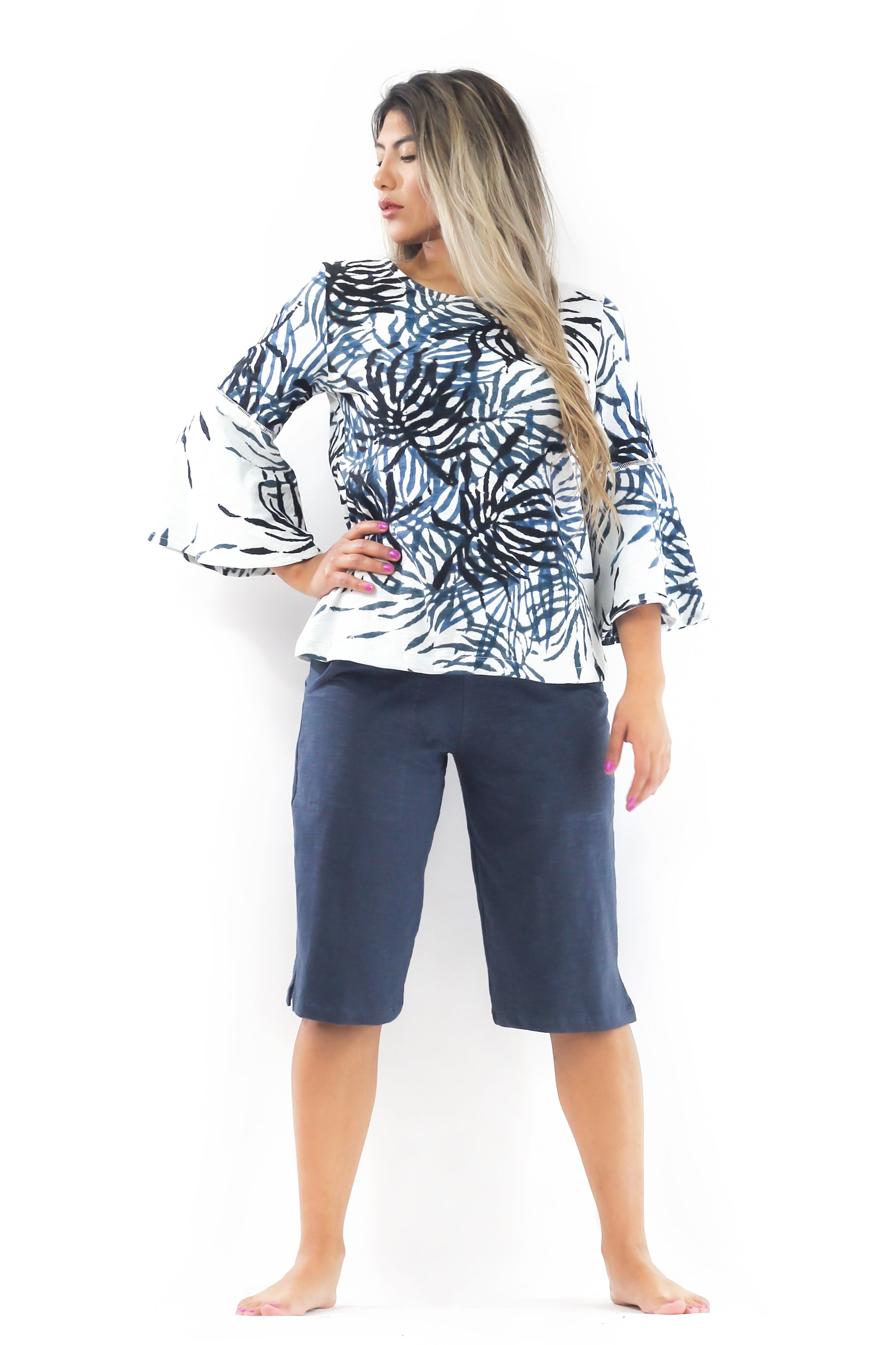 Flare Sleeve Top 1091 - Sea Fern