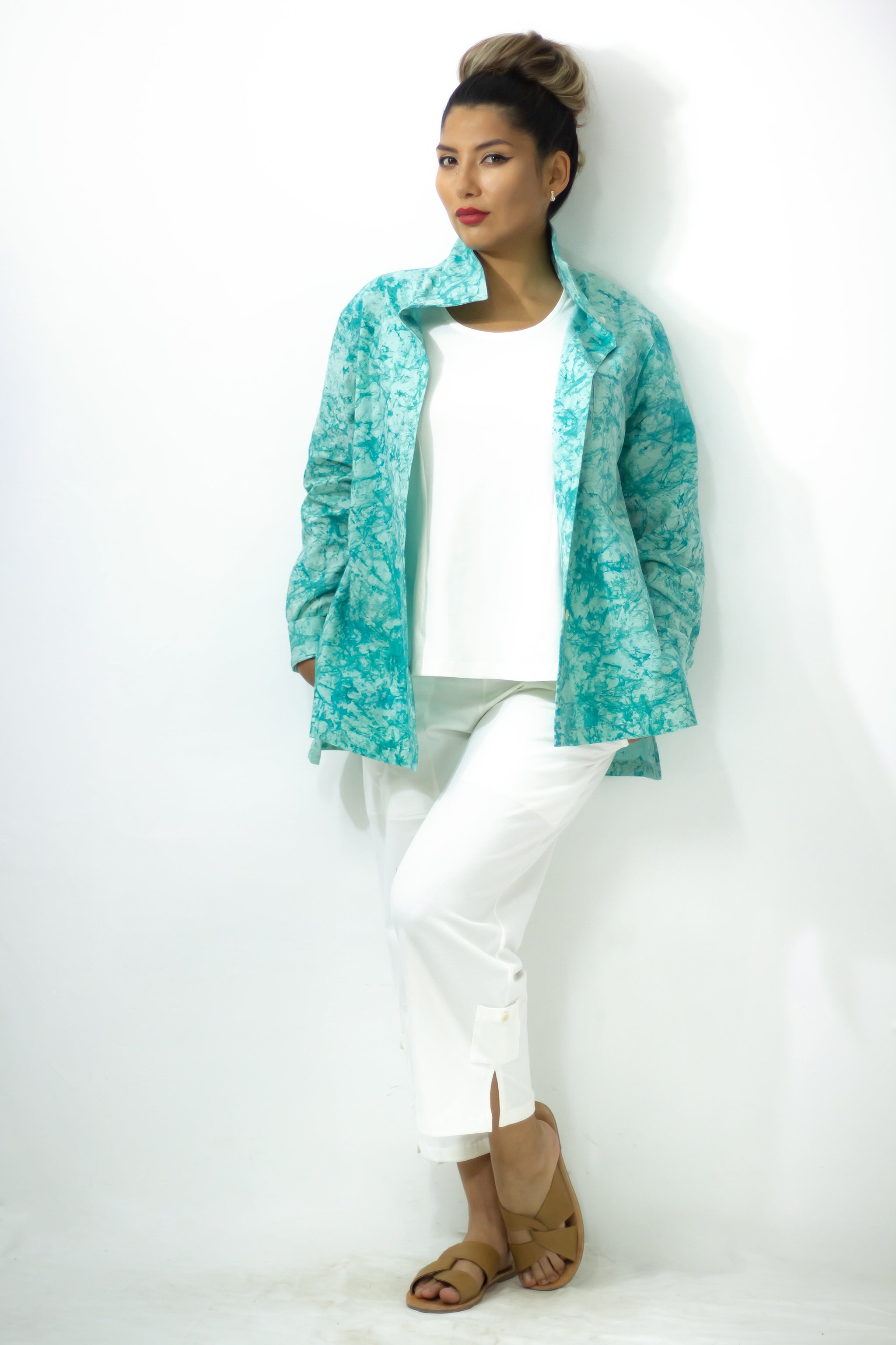 Hi-Collar Shirt 1182 - Aqua Crackle