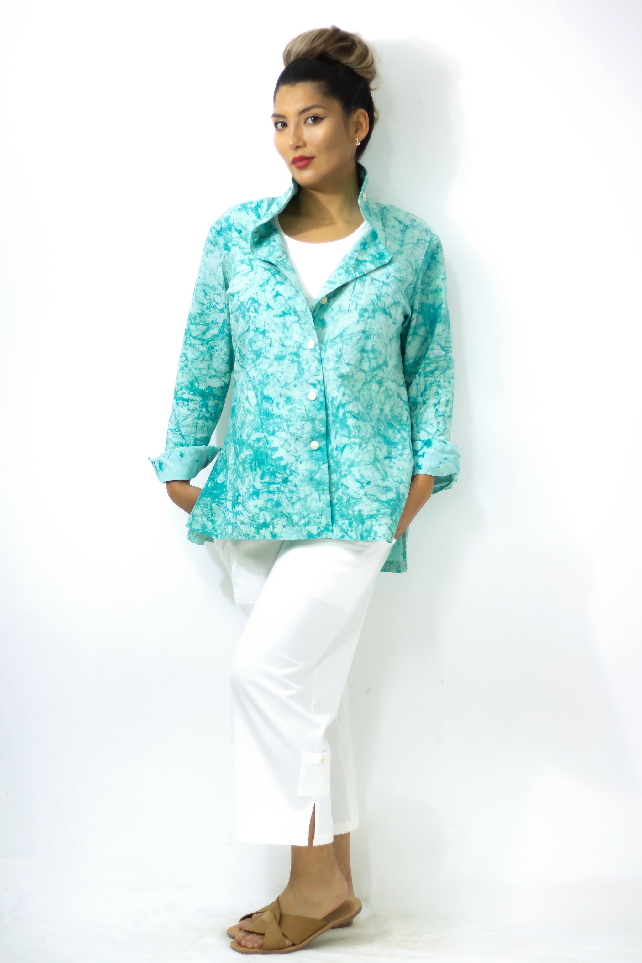 Hi-Collar Shirt 1182 - Aqua Crackle