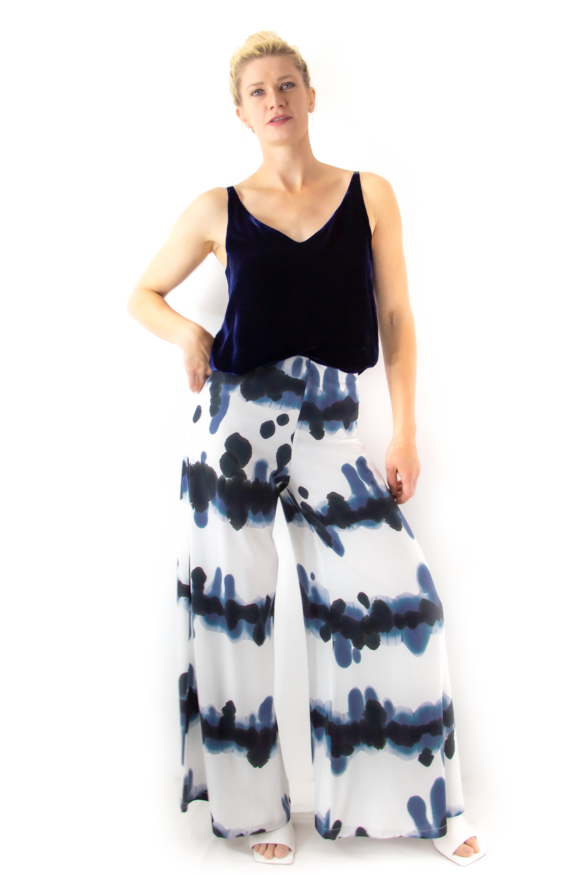 V-Cami Top - Navy Silk Velvet