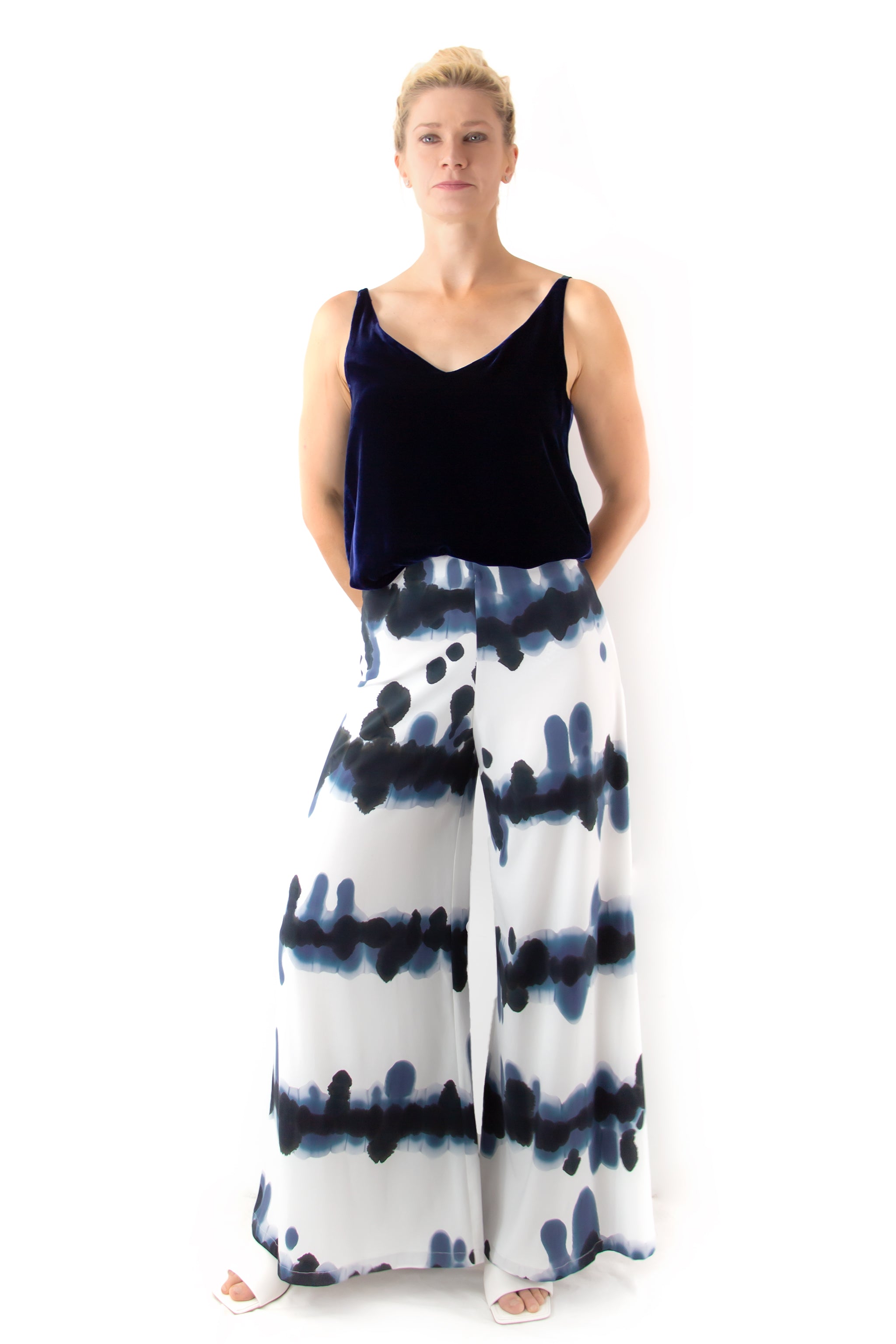 V-Cami Top - Navy Silk Velvet