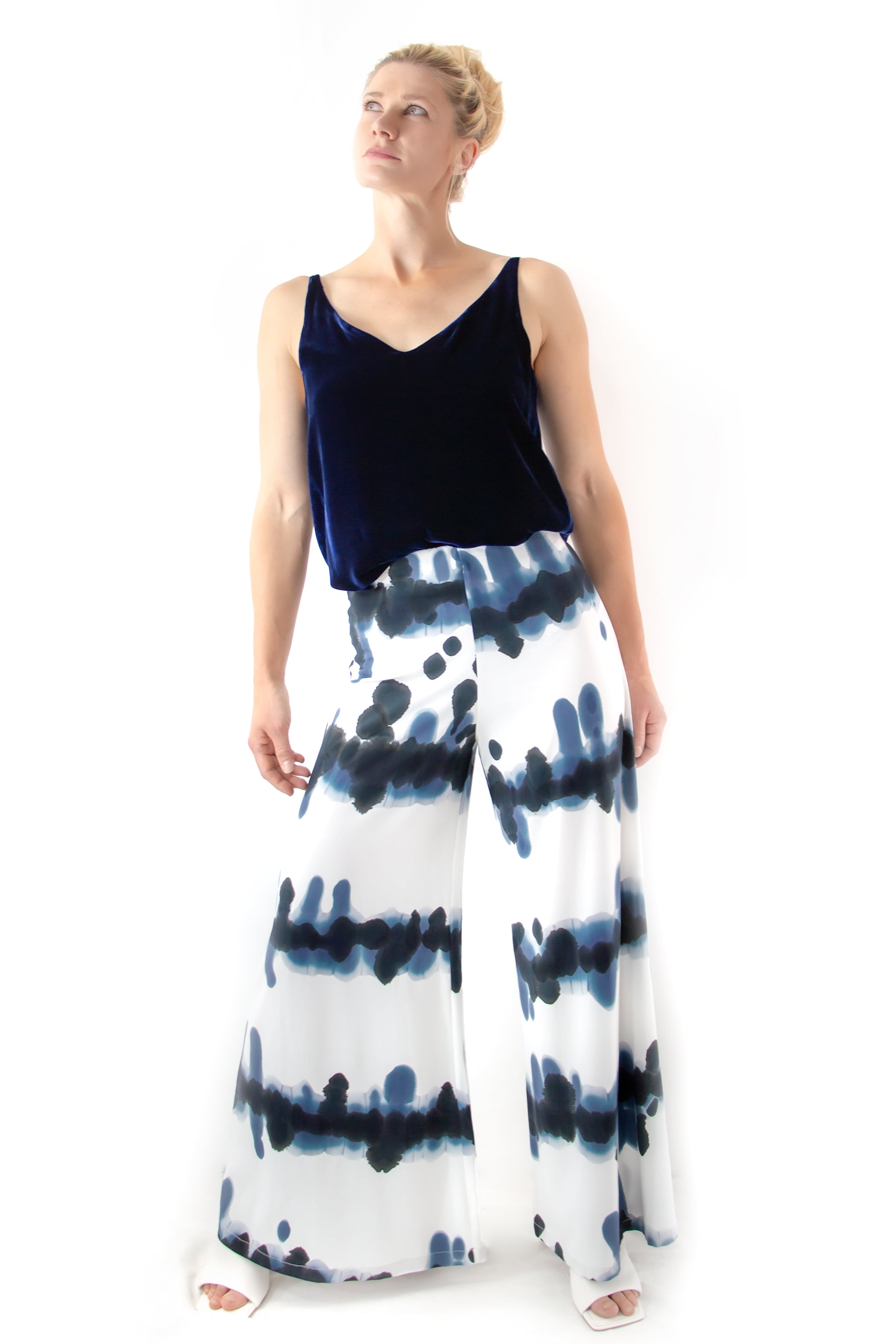 V-Cami Top - Navy Silk Velvet