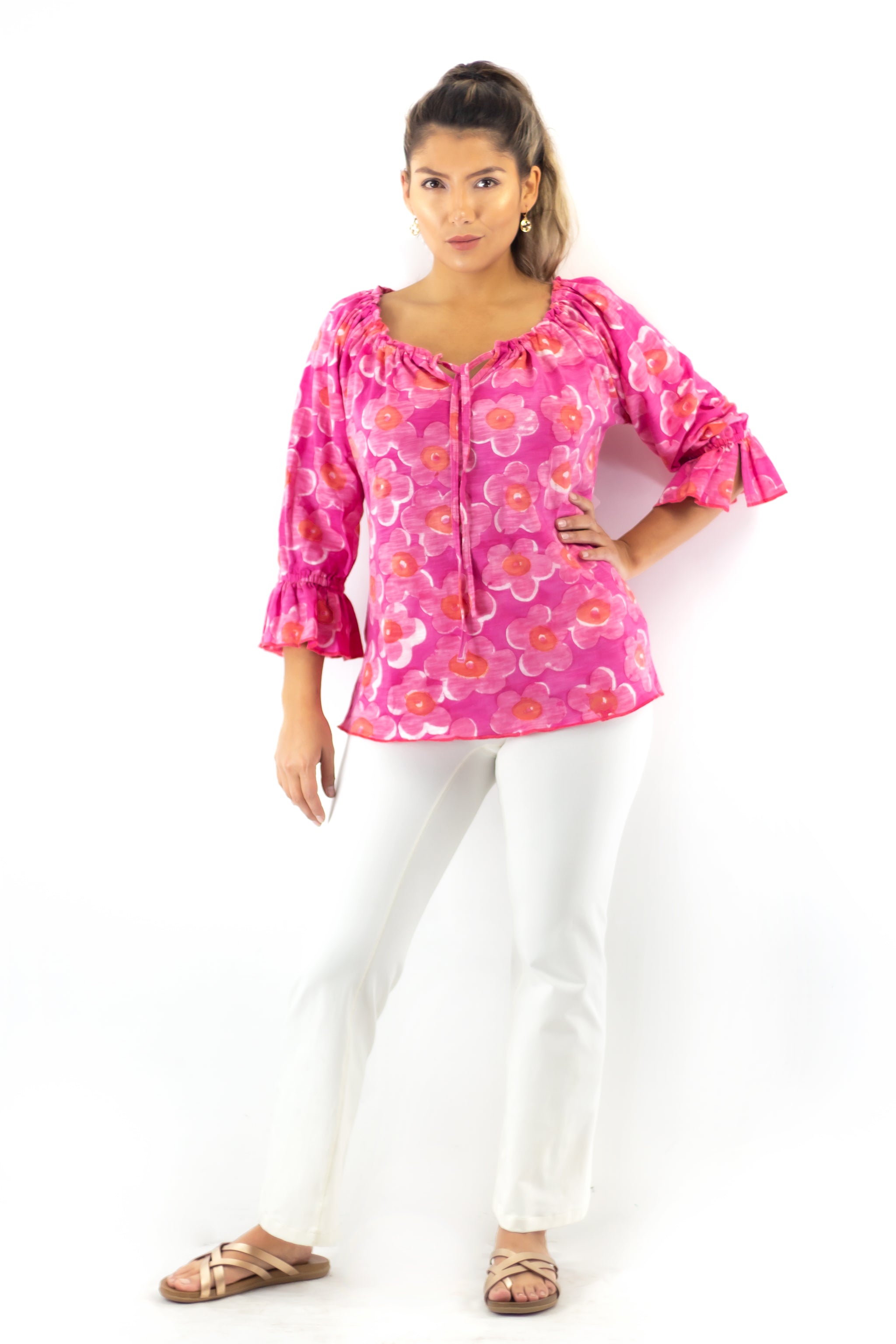Peasant Blouse J139 - Lantana Pink