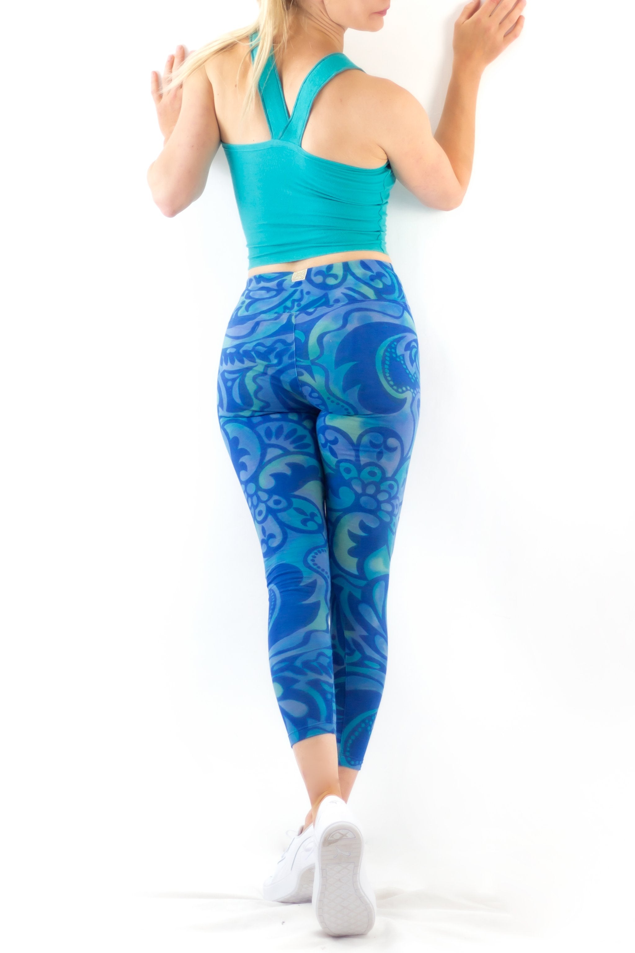 Hand Painted Leggings or Crops - Ocean Blue