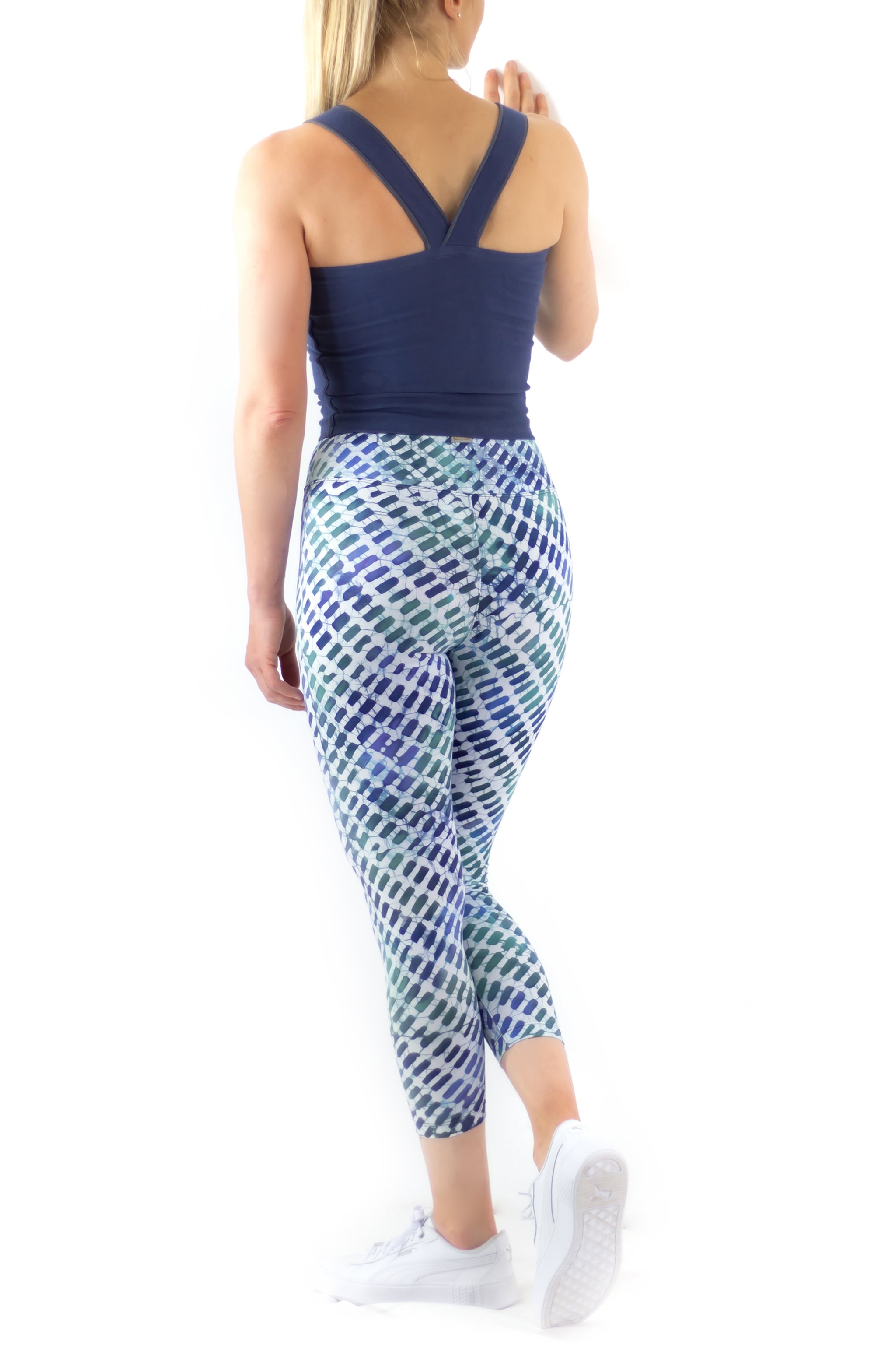 Hand Painted Leggings or Crops - Blue Lattice