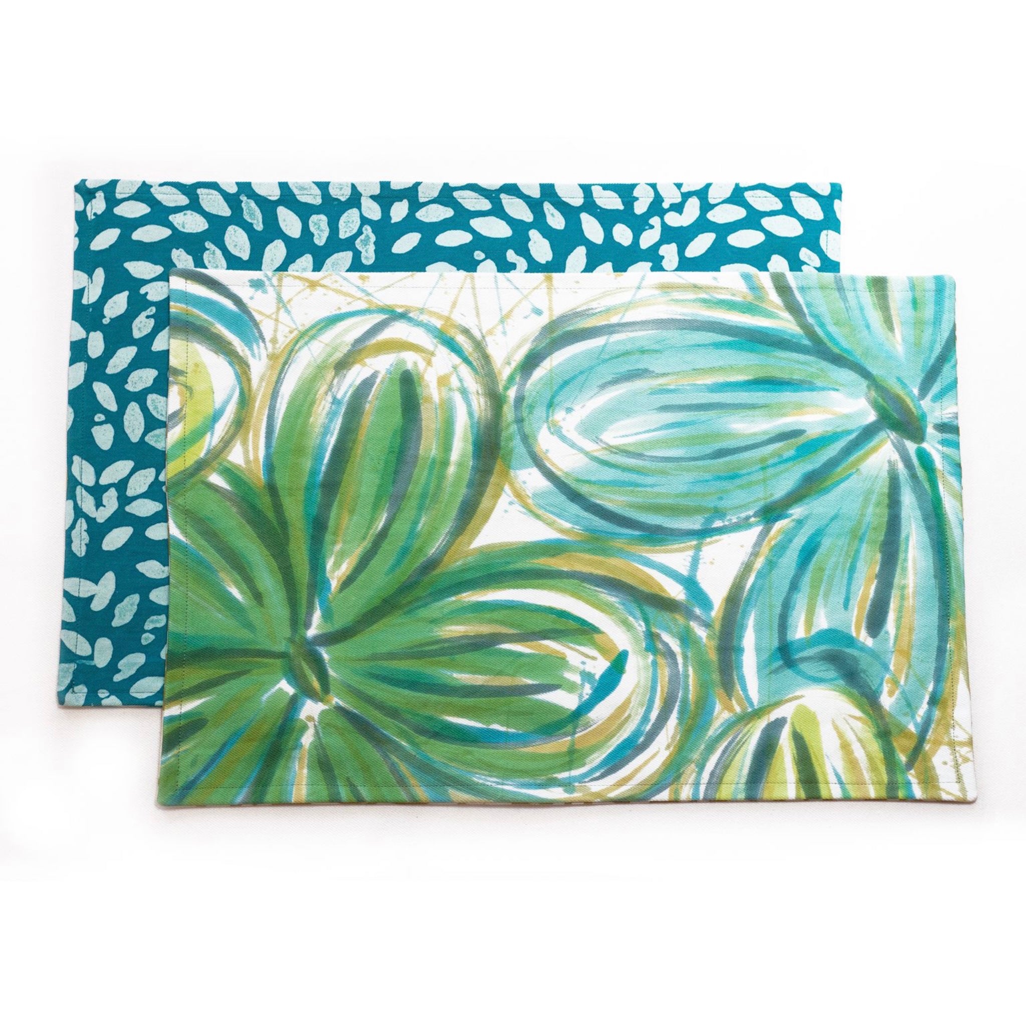 Hand Painted Placemats, Napkins, and Table Runners - Flower Power/Aqua Shoalmate