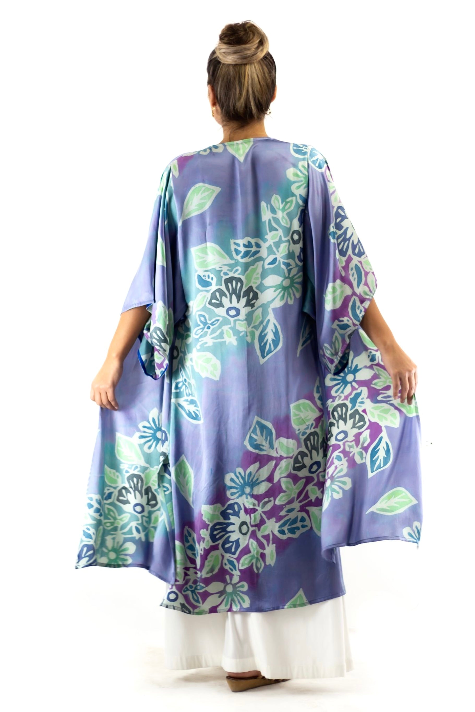Hand Painted Long Silk Kimono 6669L - Floral Reef