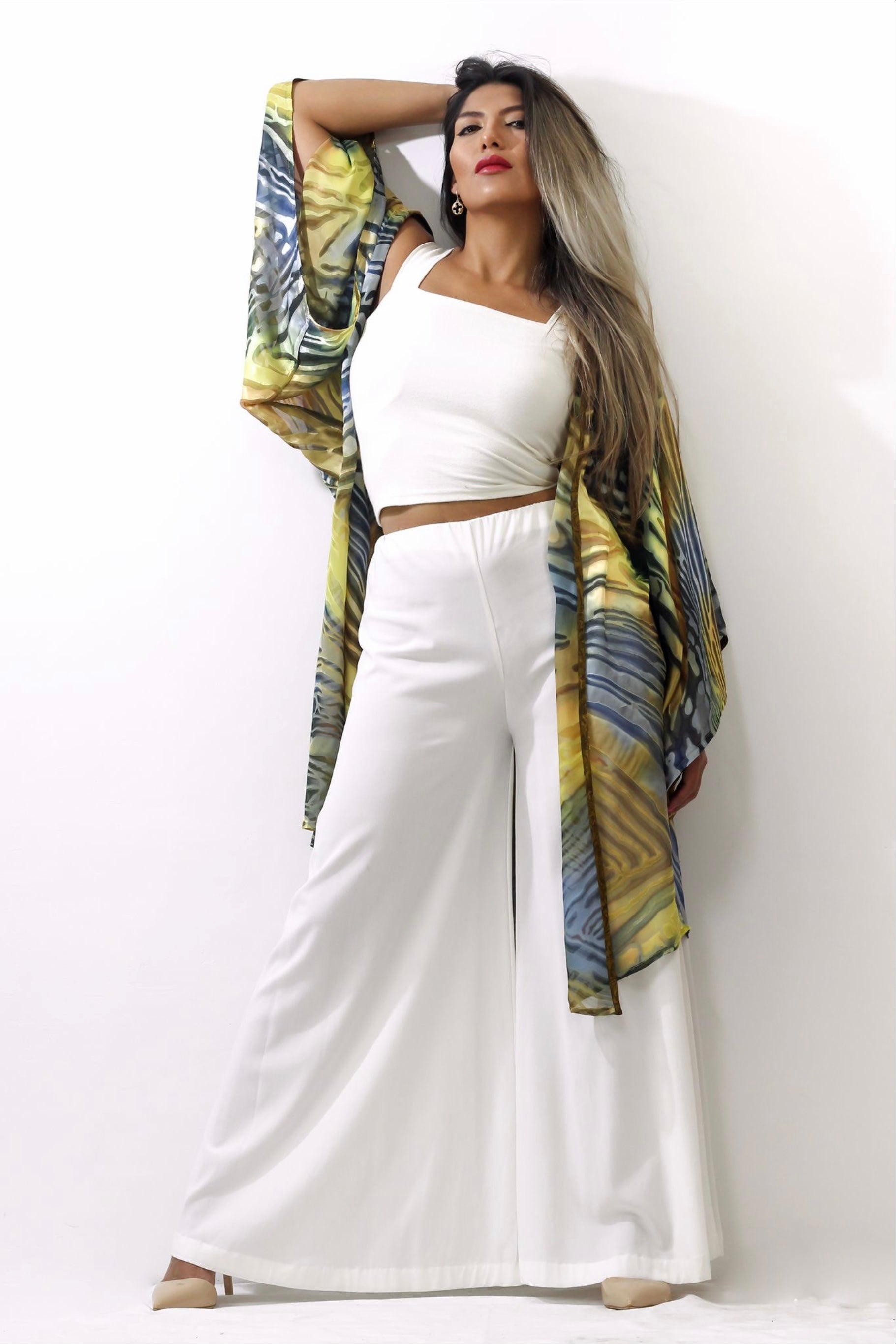 Hand Painted Silk Kimono 6669M - FlutterBy