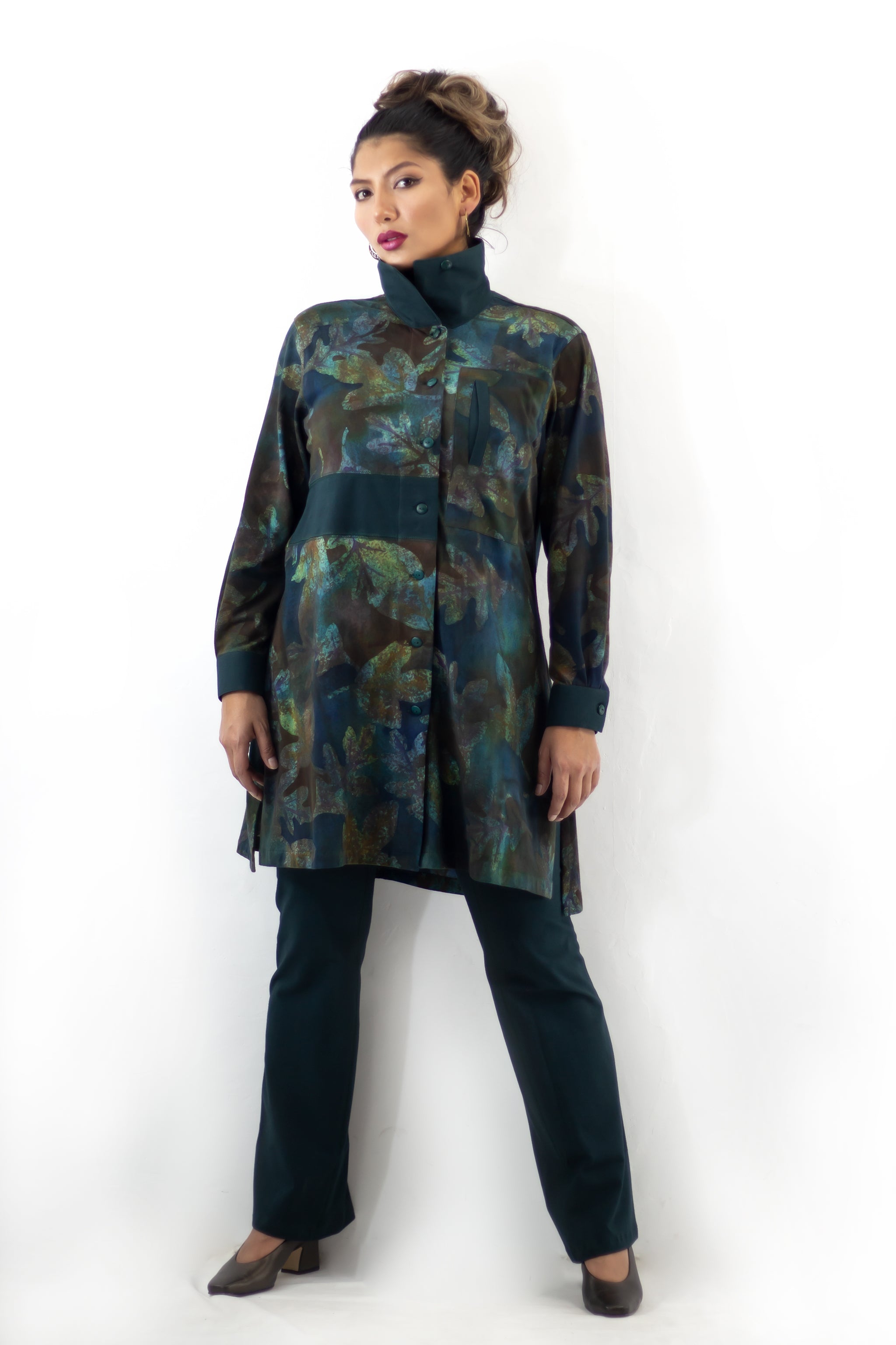 Hi-Collar Shirt - Long-Fallen Deep Lake