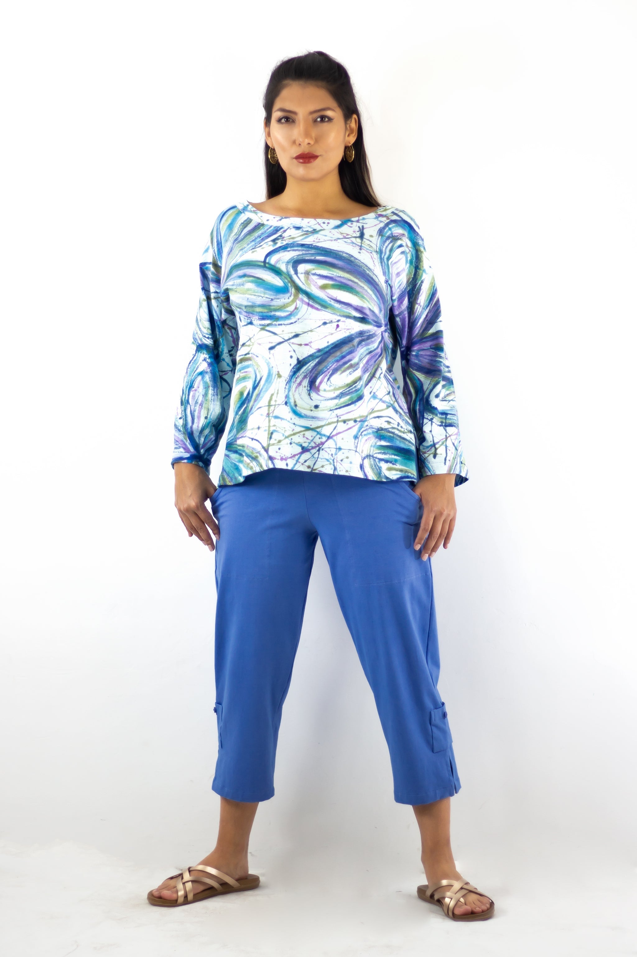 Leeni Top 5064S - Flower Power Blues