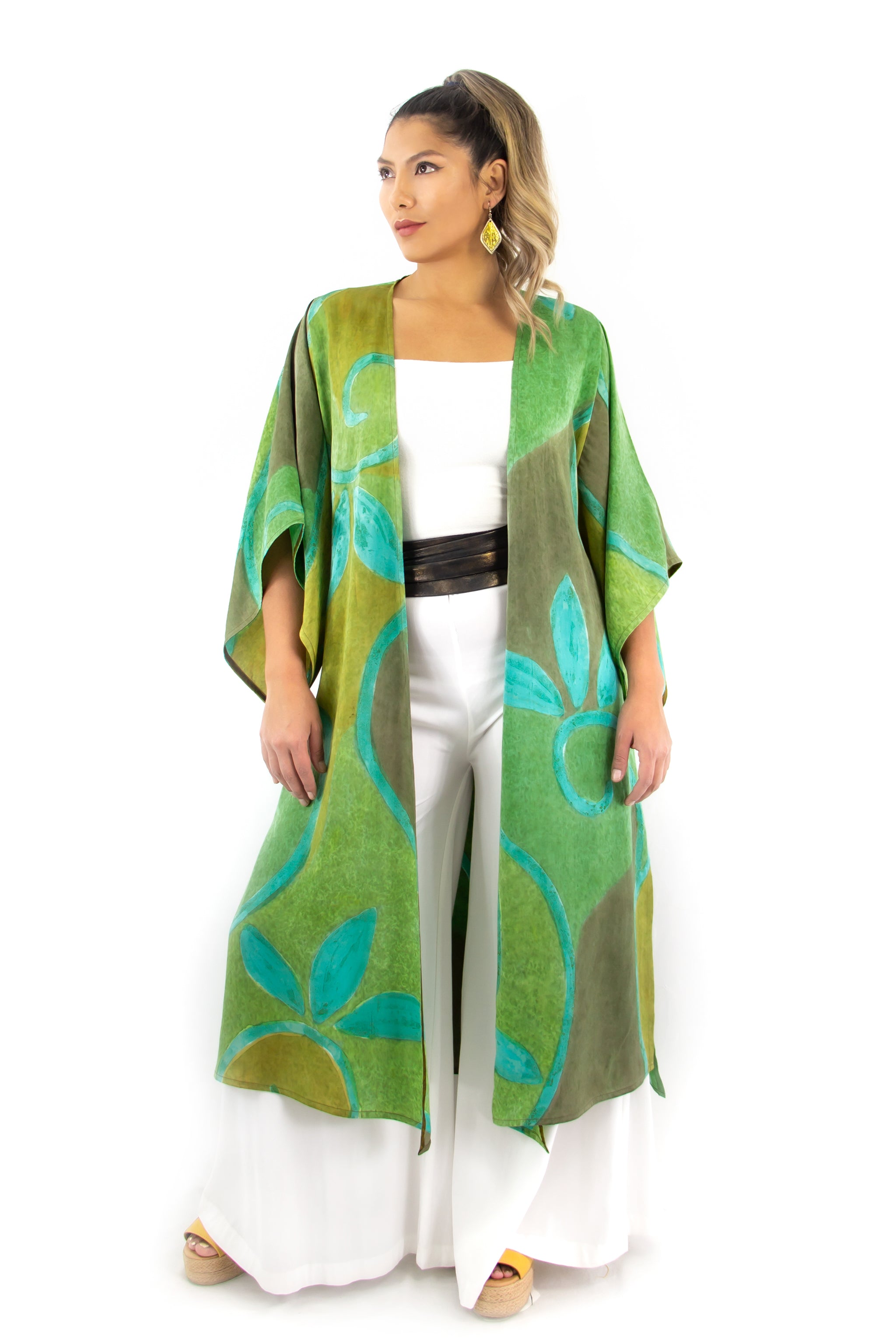 Hand Painted Long Silk Kimono 6669L - D'Vine