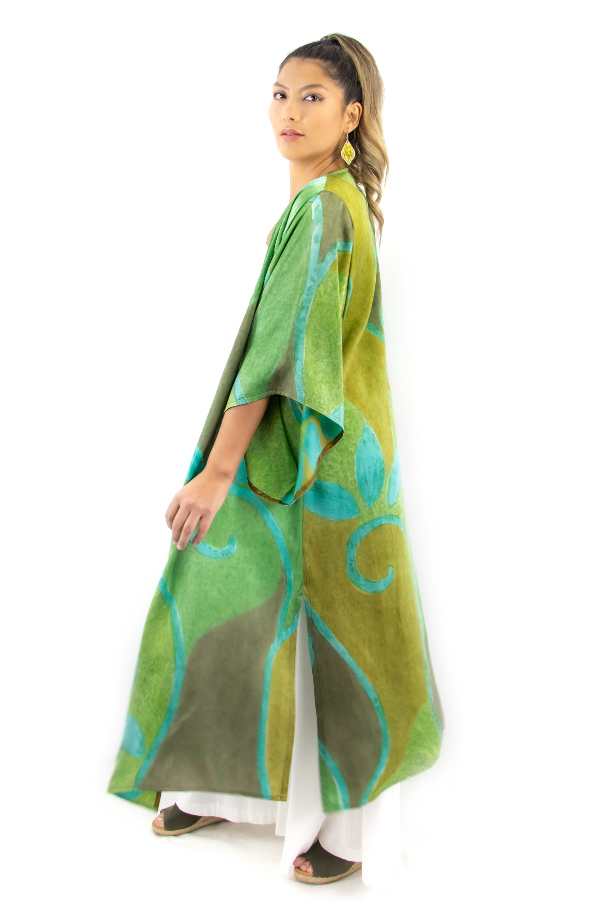 Hand Painted Long Silk Kimono 6669L - D'Vine