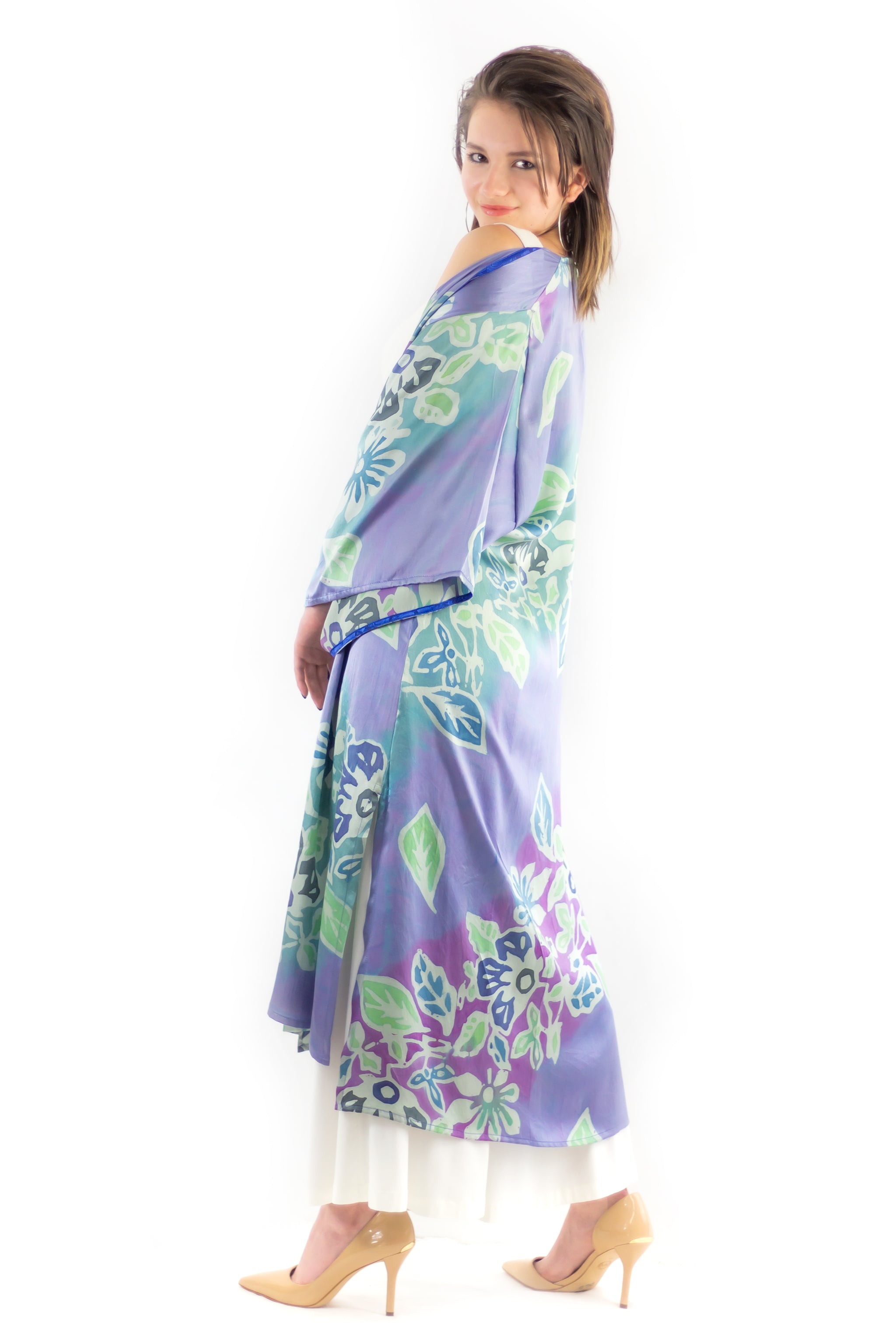 Hand Painted Long Silk Kimono 6669L - Floral Reef