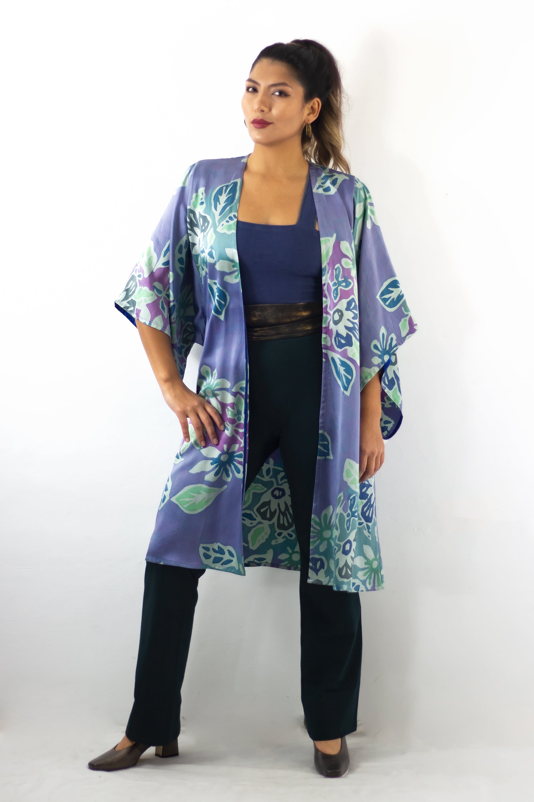 Hand Painted Silk Kimono 6669M - Floral Reef