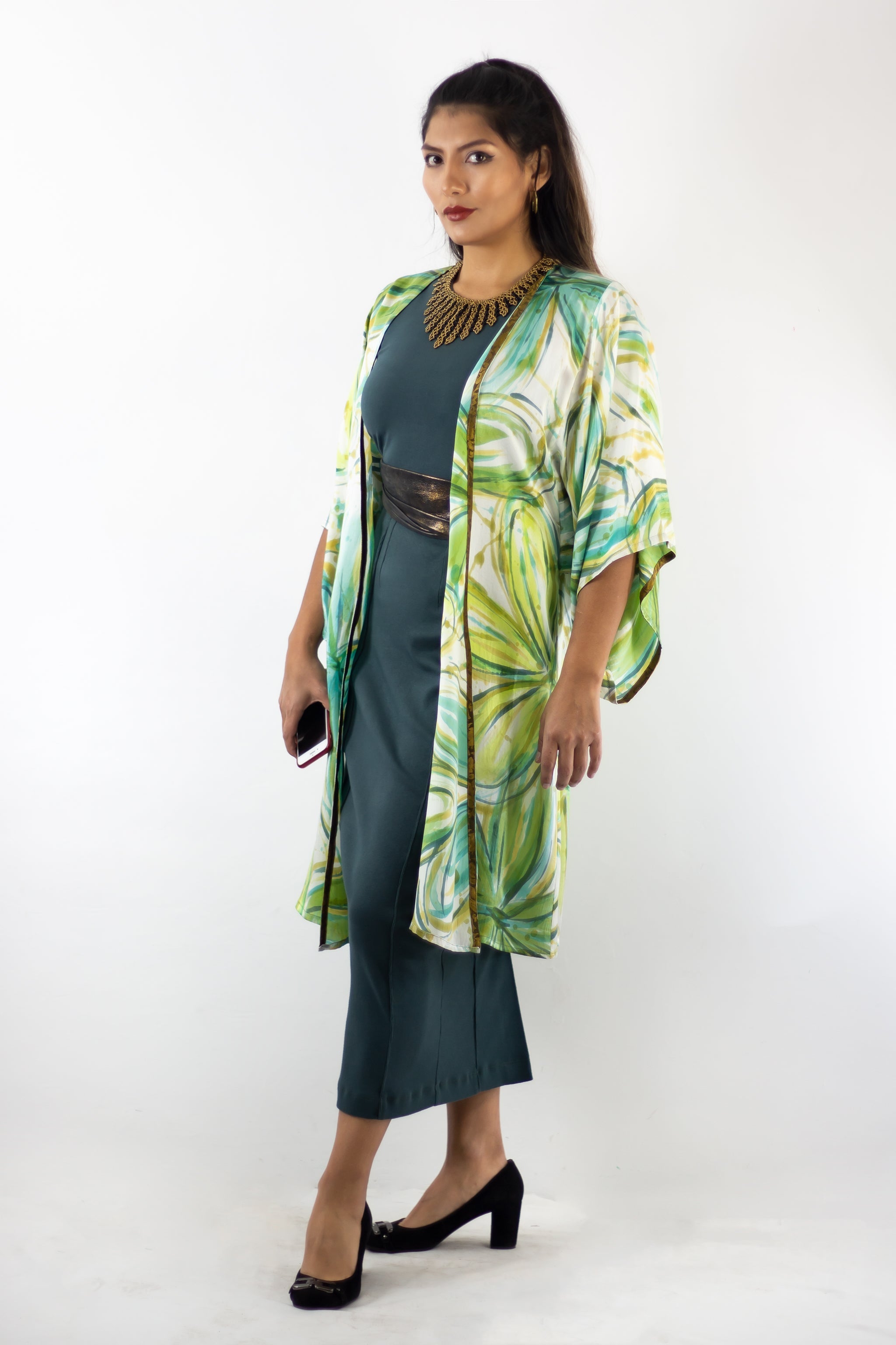 Hand Painted Silk Kimono 6669M - Flower Power