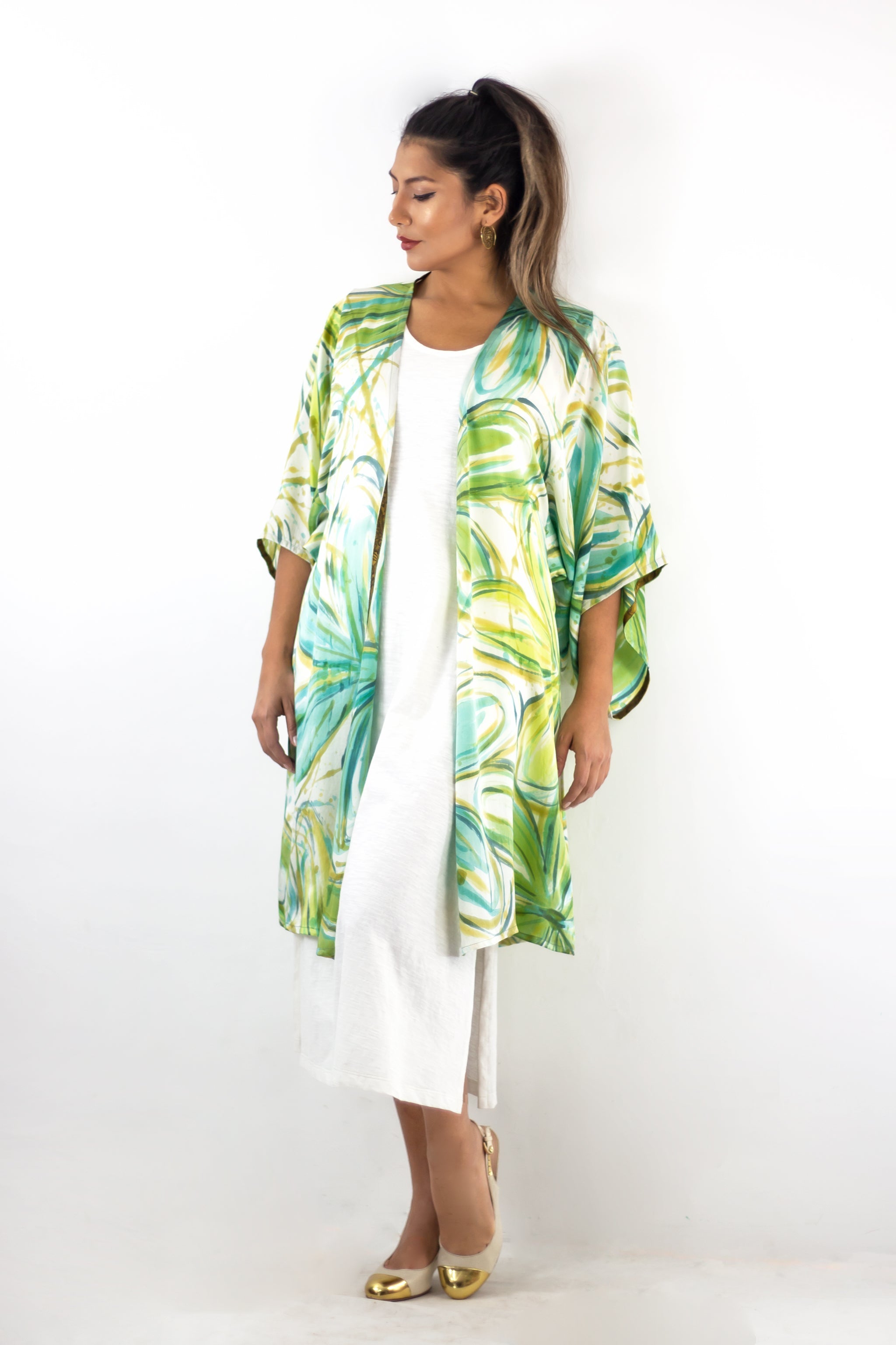 Hand Painted Silk Kimono 6669M - Flower Power