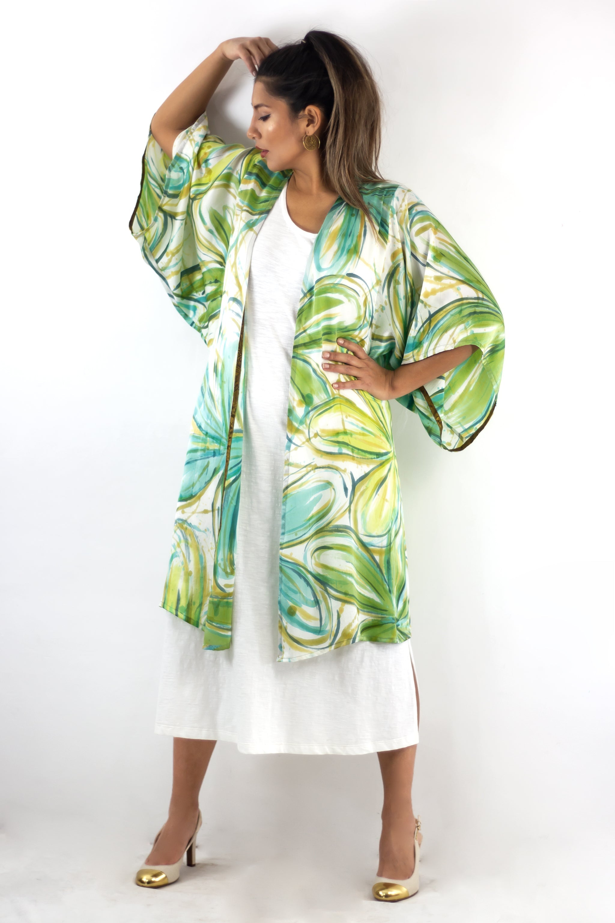 Hand Painted Silk Kimono 6669M - Flower Power
