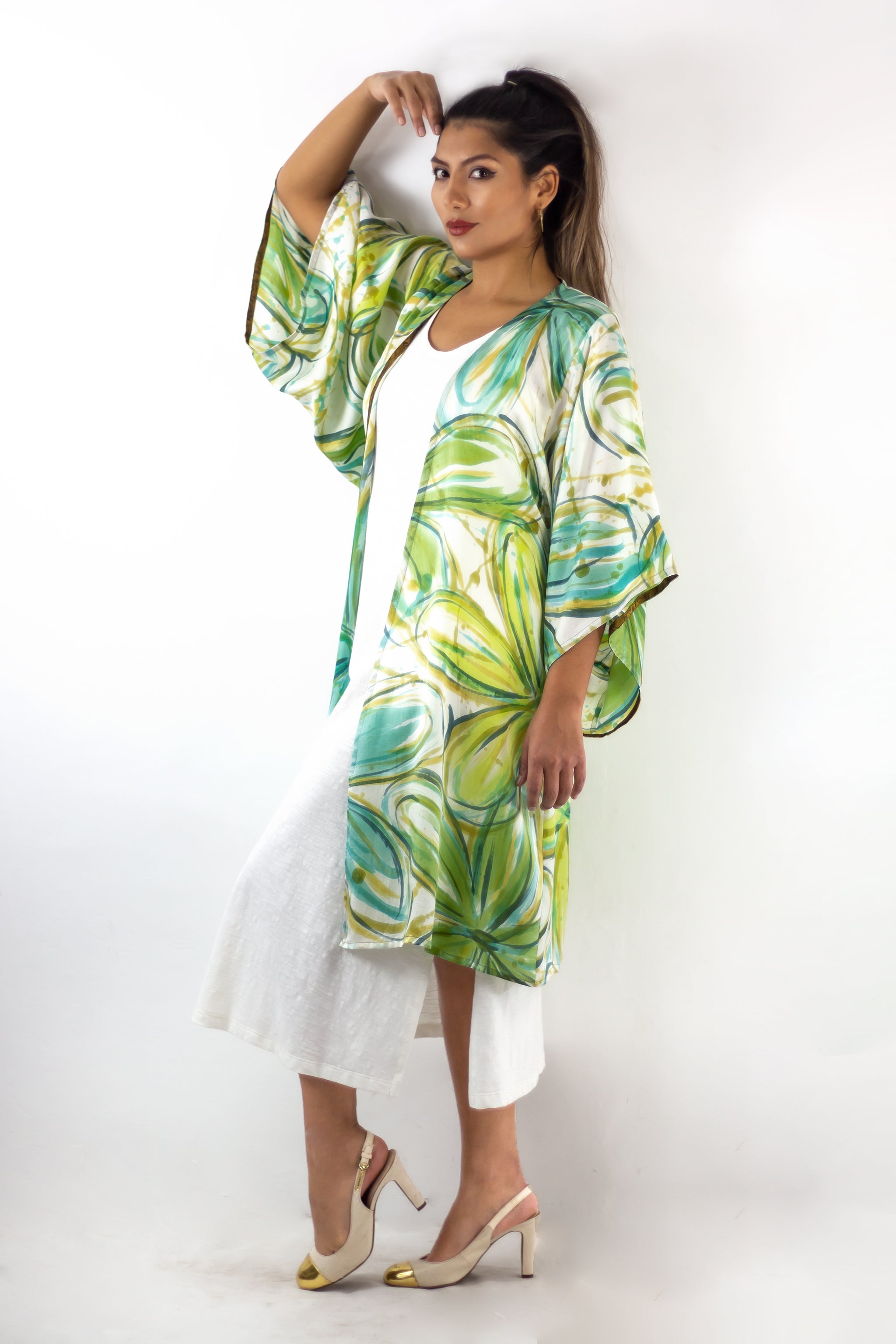 Hand Painted Silk Kimono - Flower Power