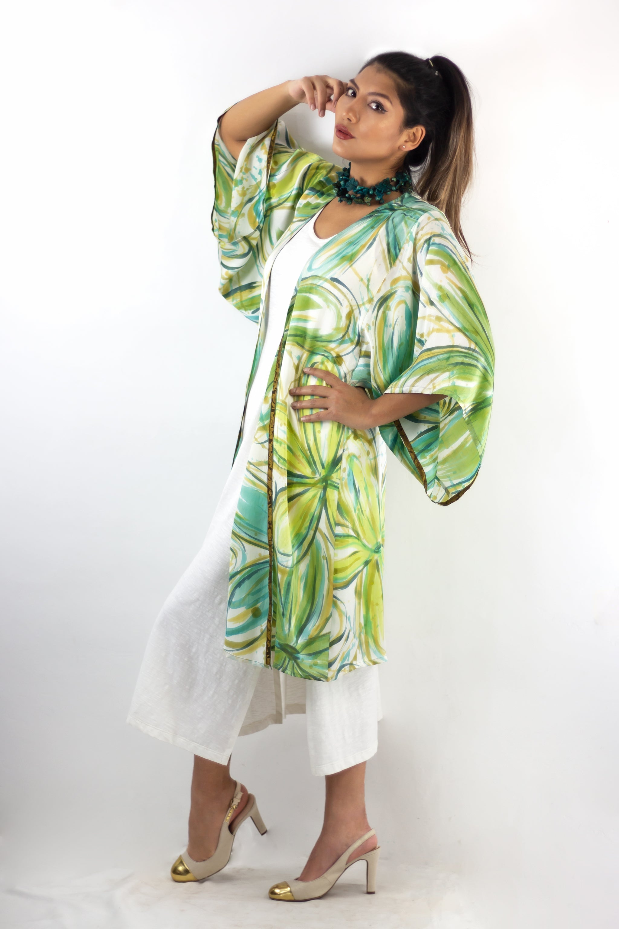 Hand Painted Silk Kimono 6669M - Flower Power