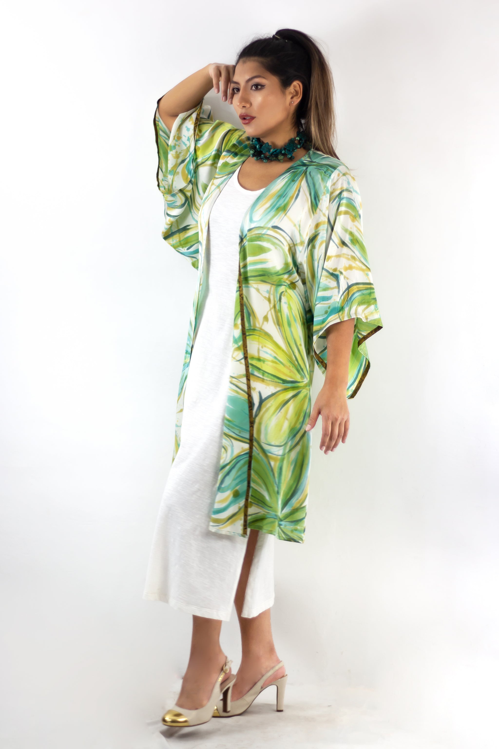 Hand Painted Silk Kimono 6669M - Flower Power
