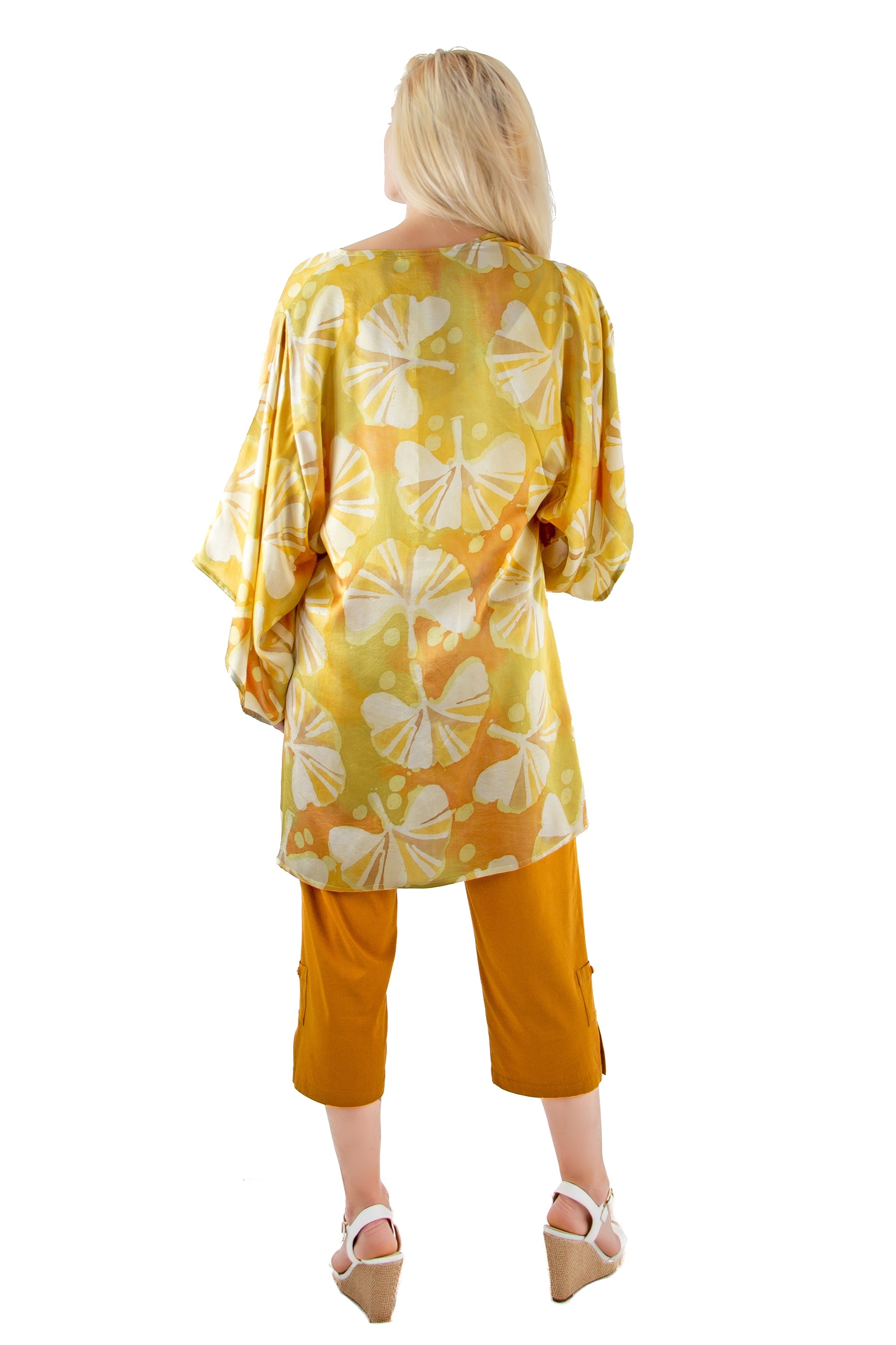 Hand Painted Silk Kimono 6669S - Ginkgo Gold