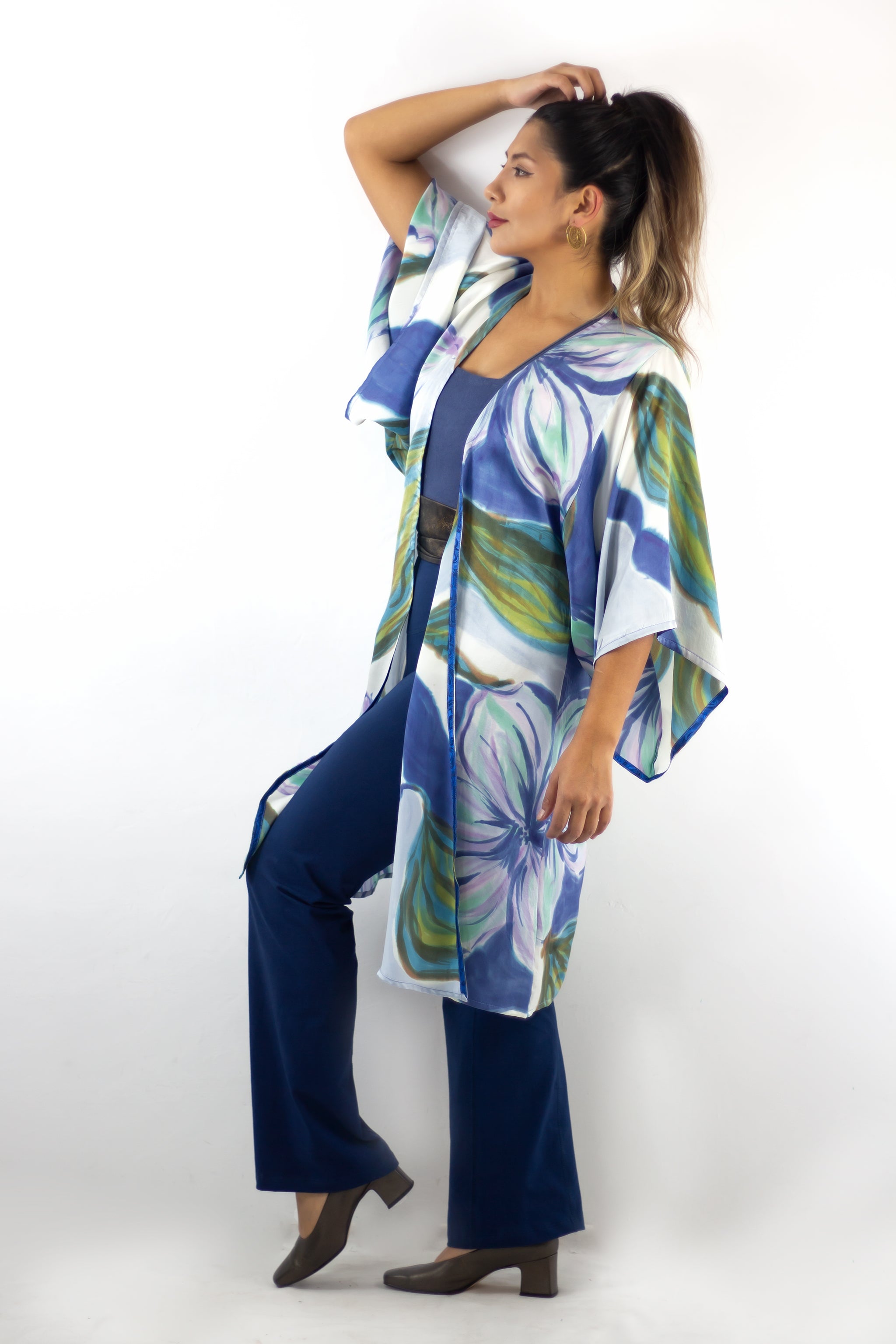 Hand Painted Silk Kimono 6669M - Blue Magnolia