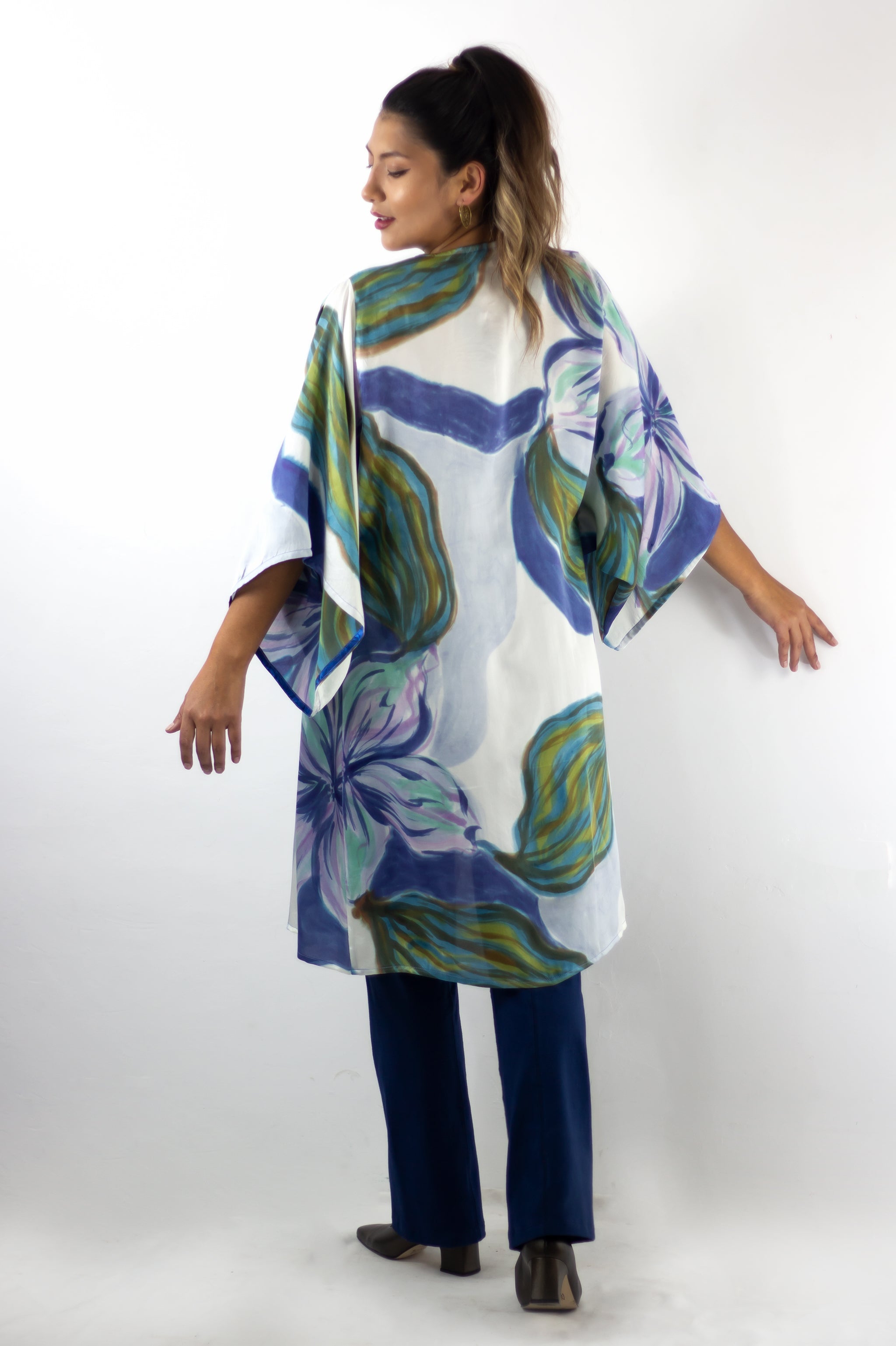 Hand Painted Silk Kimono - Blue Magnolia