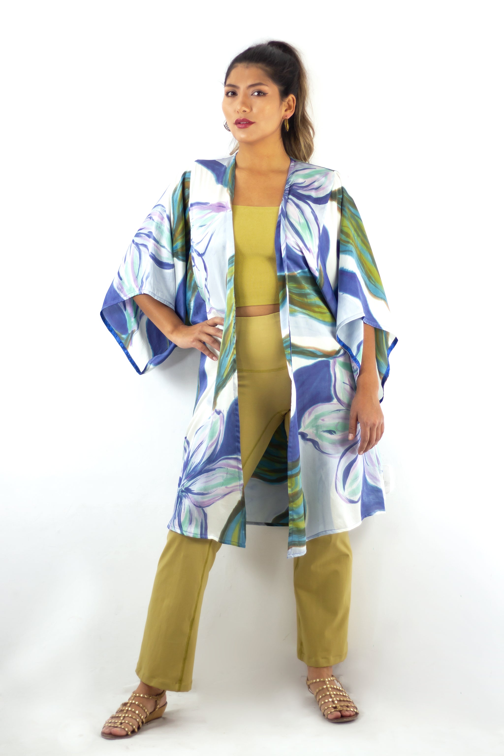 Hand Painted Silk Kimono 6669M - Blue Magnolia