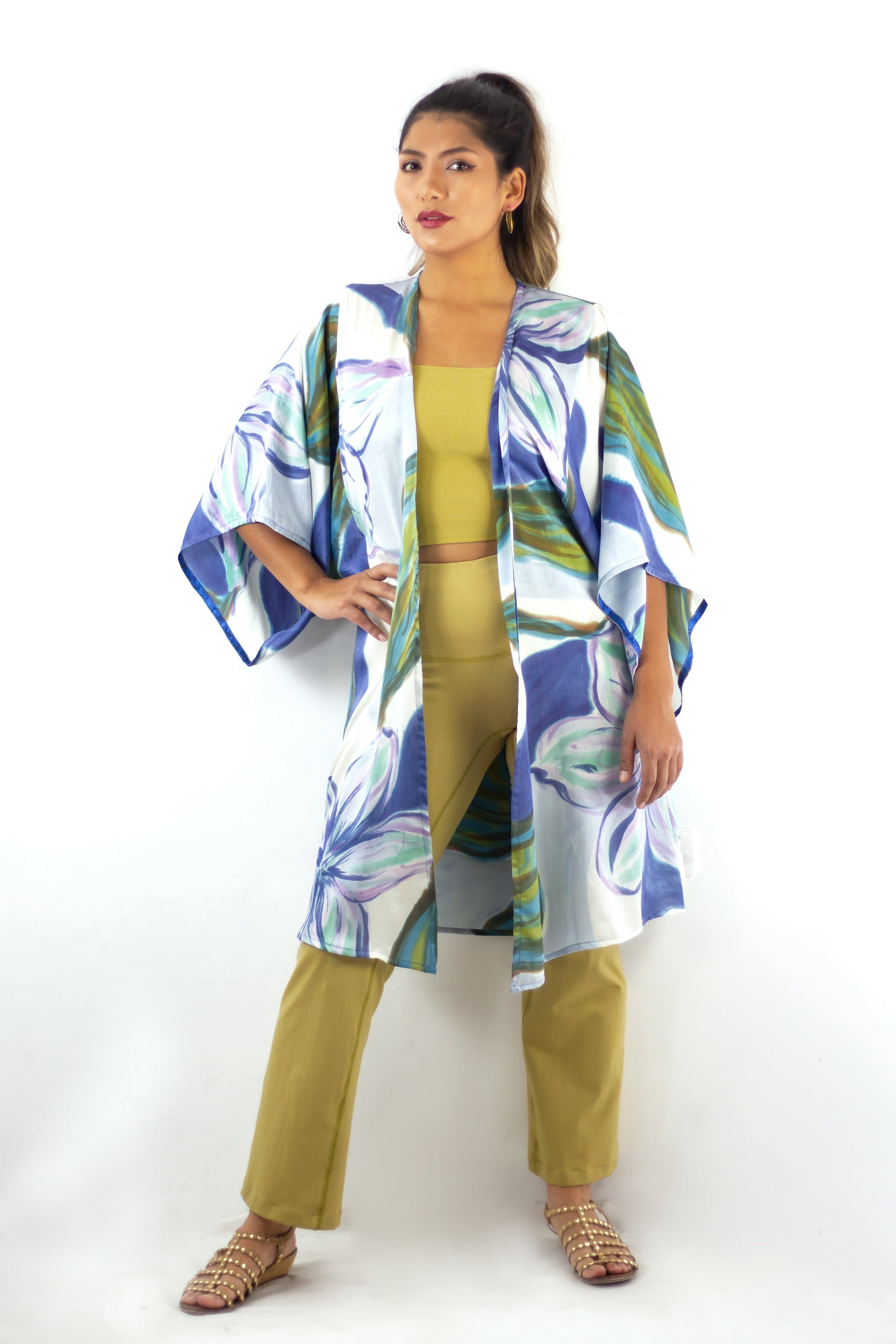 Hand Painted Silk Kimono - Blue Magnolia