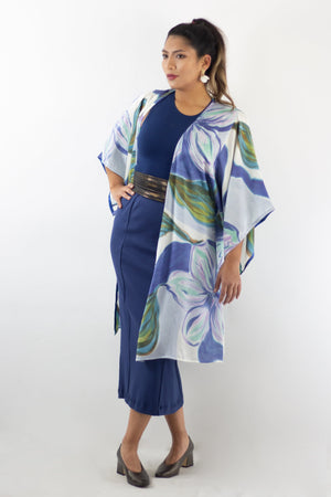 Hand Painted Silk Kimono - Blue Magnolia
