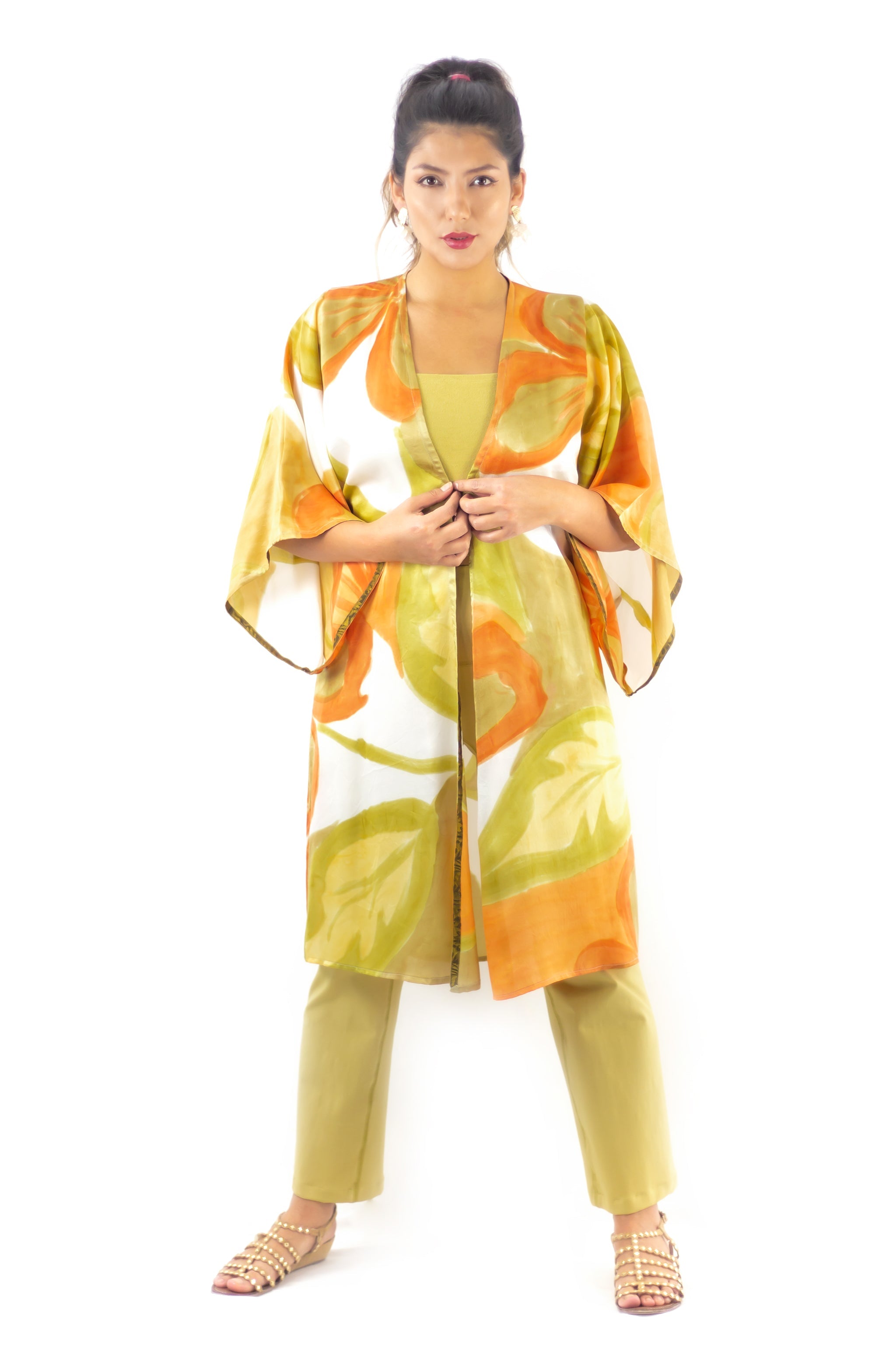Hand Painted Silk Kimono 6669M - Wild Hibiscus Fresh