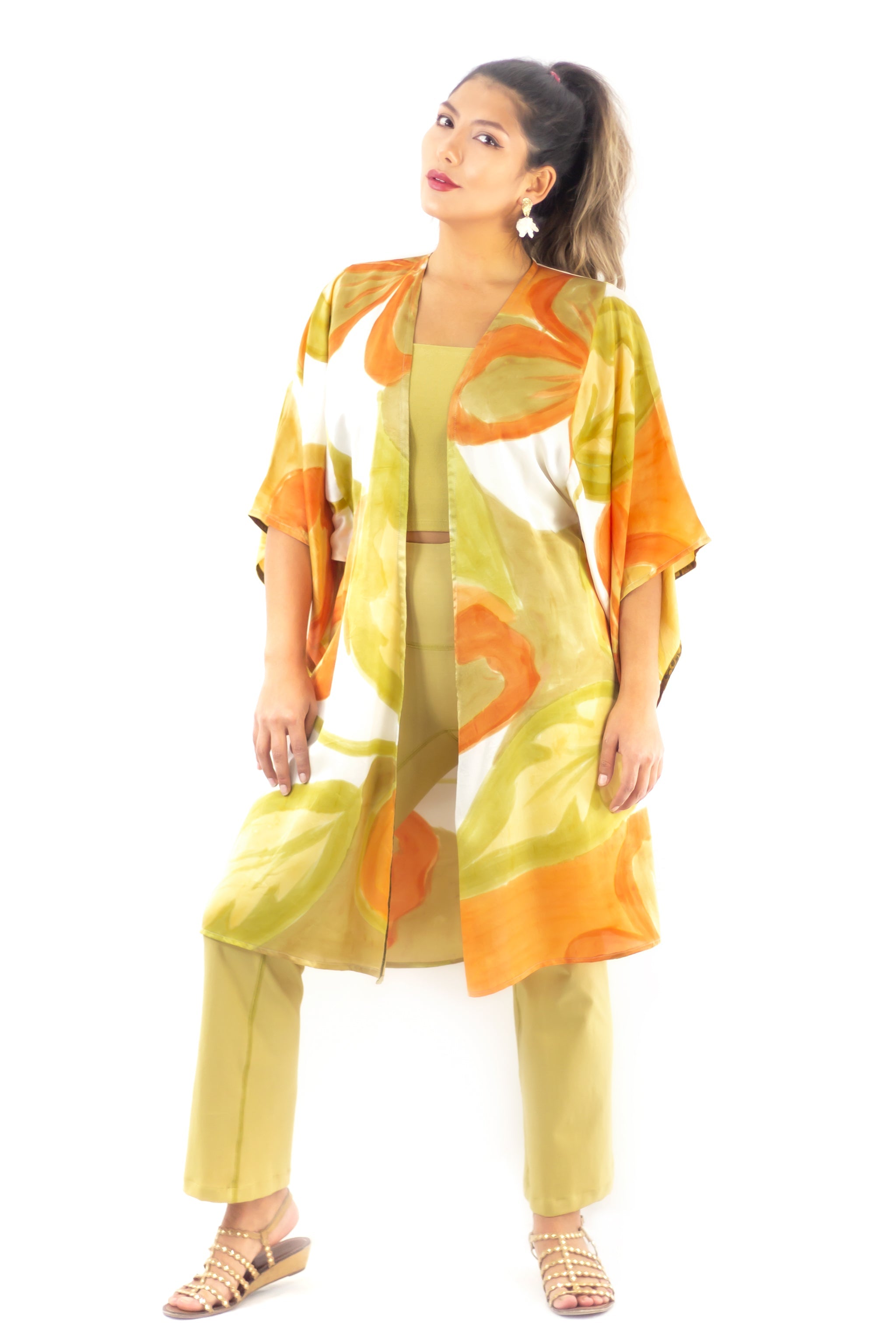 Hand Painted Silk Kimono 6669M - Wild Hibiscus Fresh