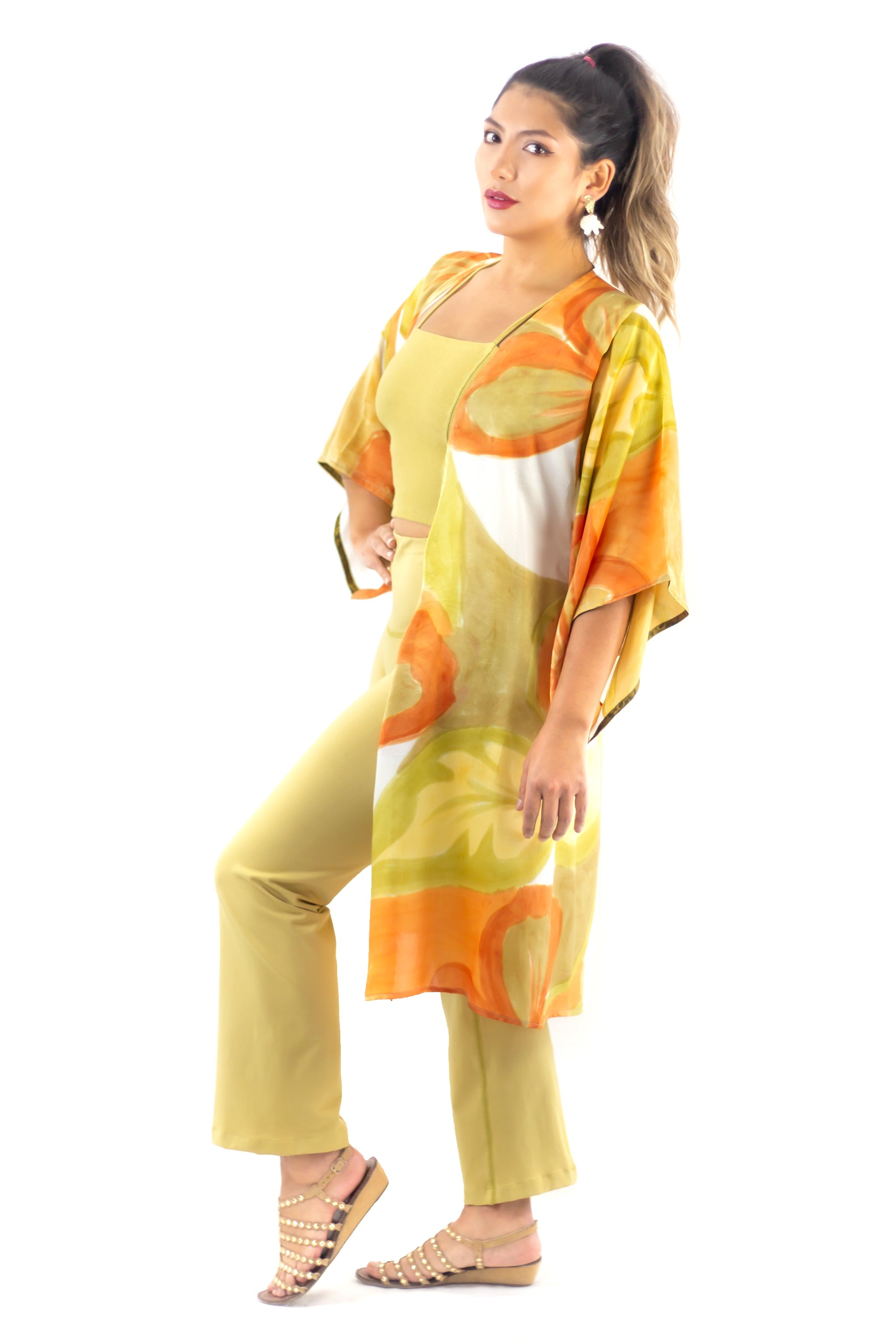 Hand Painted Silk Kimono 6669M - Wild Hibiscus Fresh