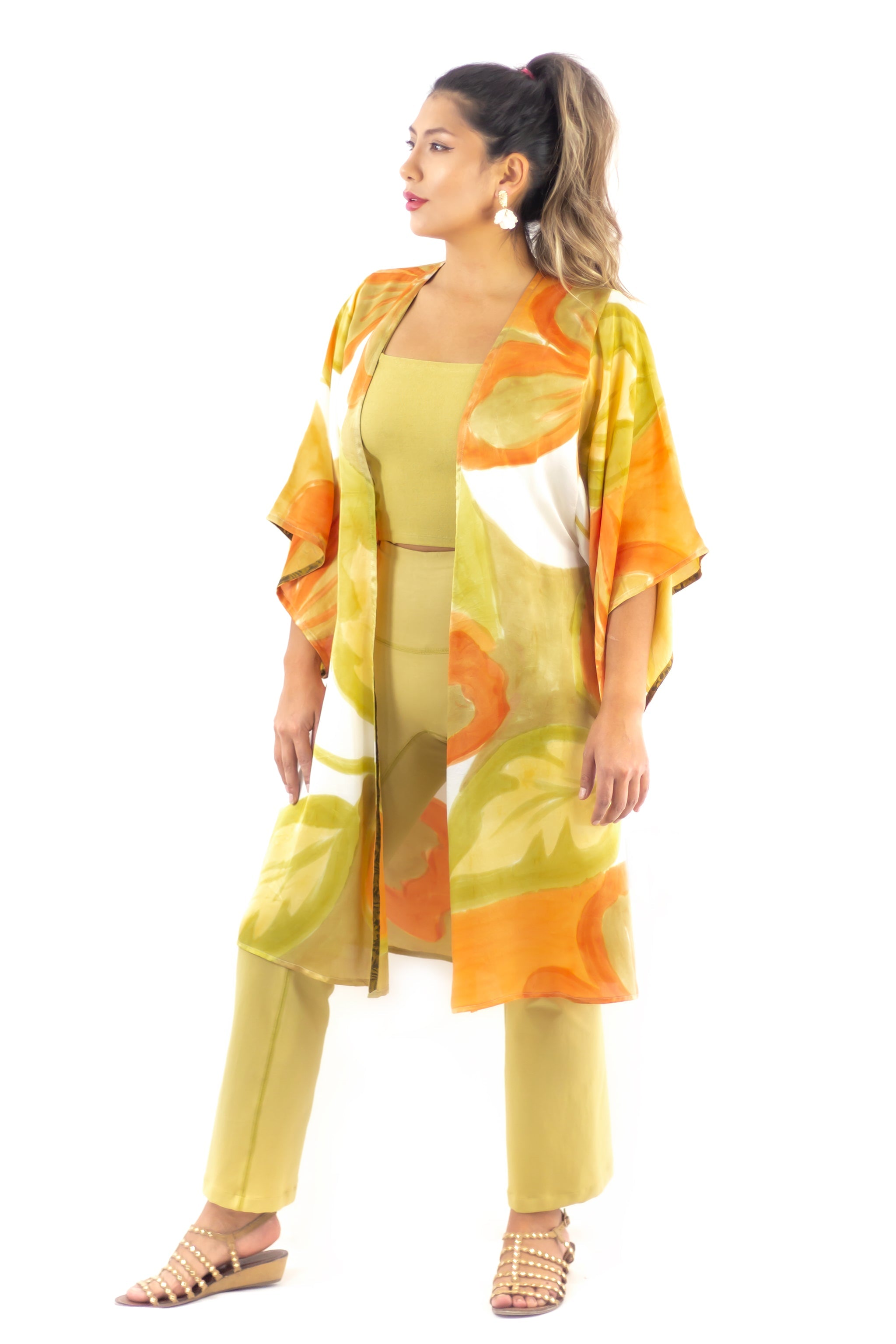 Hand Painted Silk Kimono 6669M - Wild Hibiscus Fresh