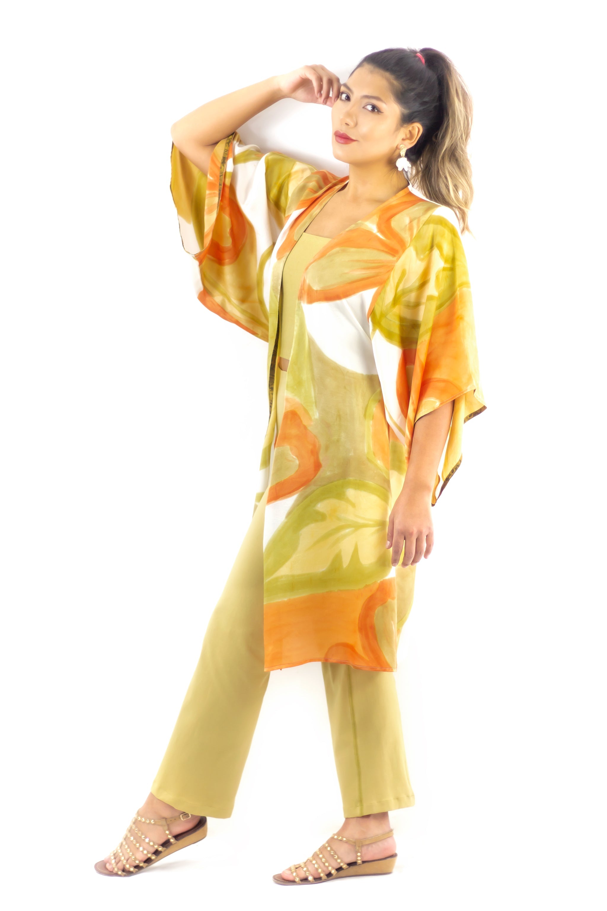 Hand Painted Silk Kimono 6669M - Wild Hibiscus Fresh
