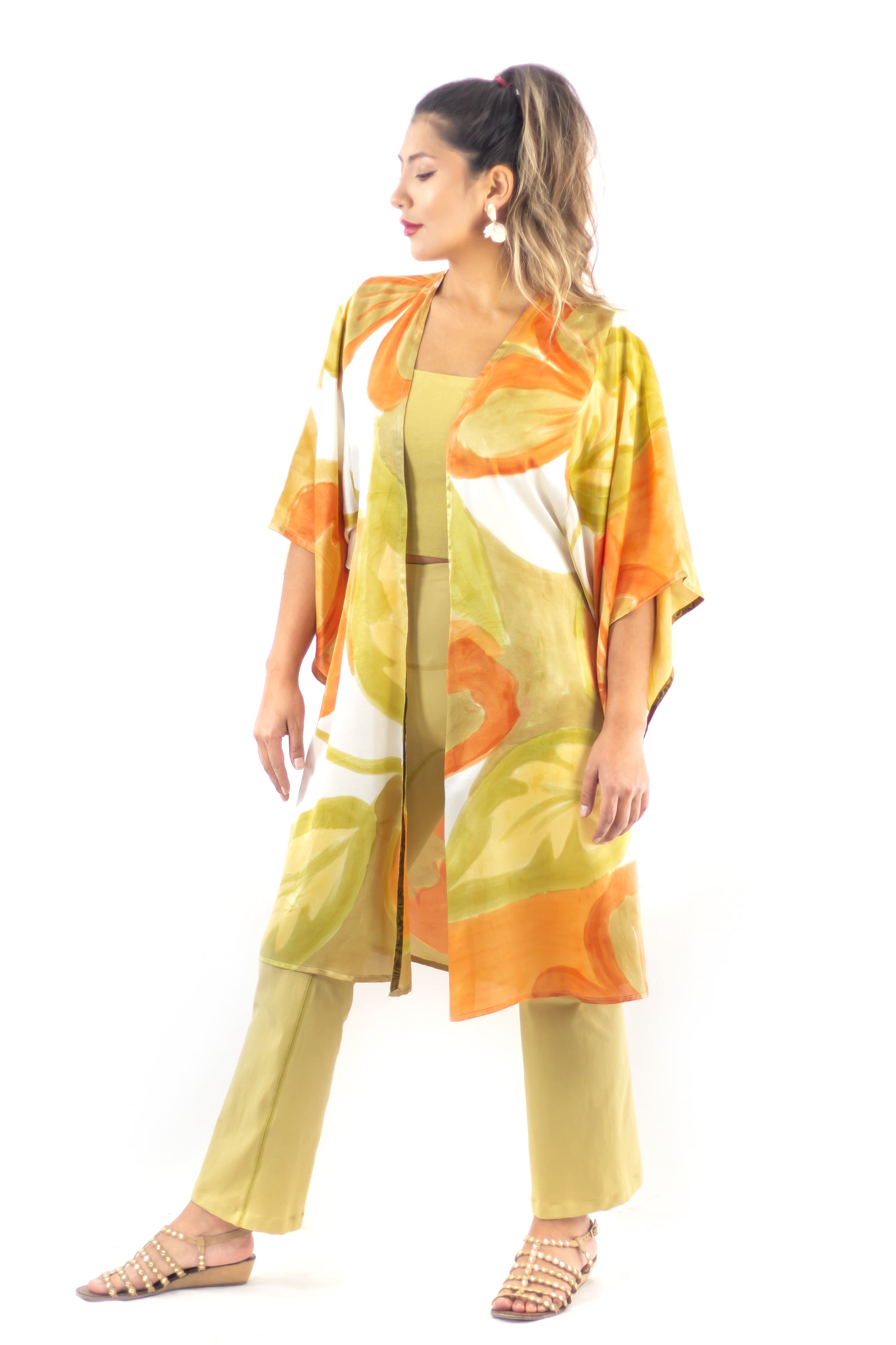 Hand Painted Silk Kimono 6669M - Wild Hibiscus Fresh