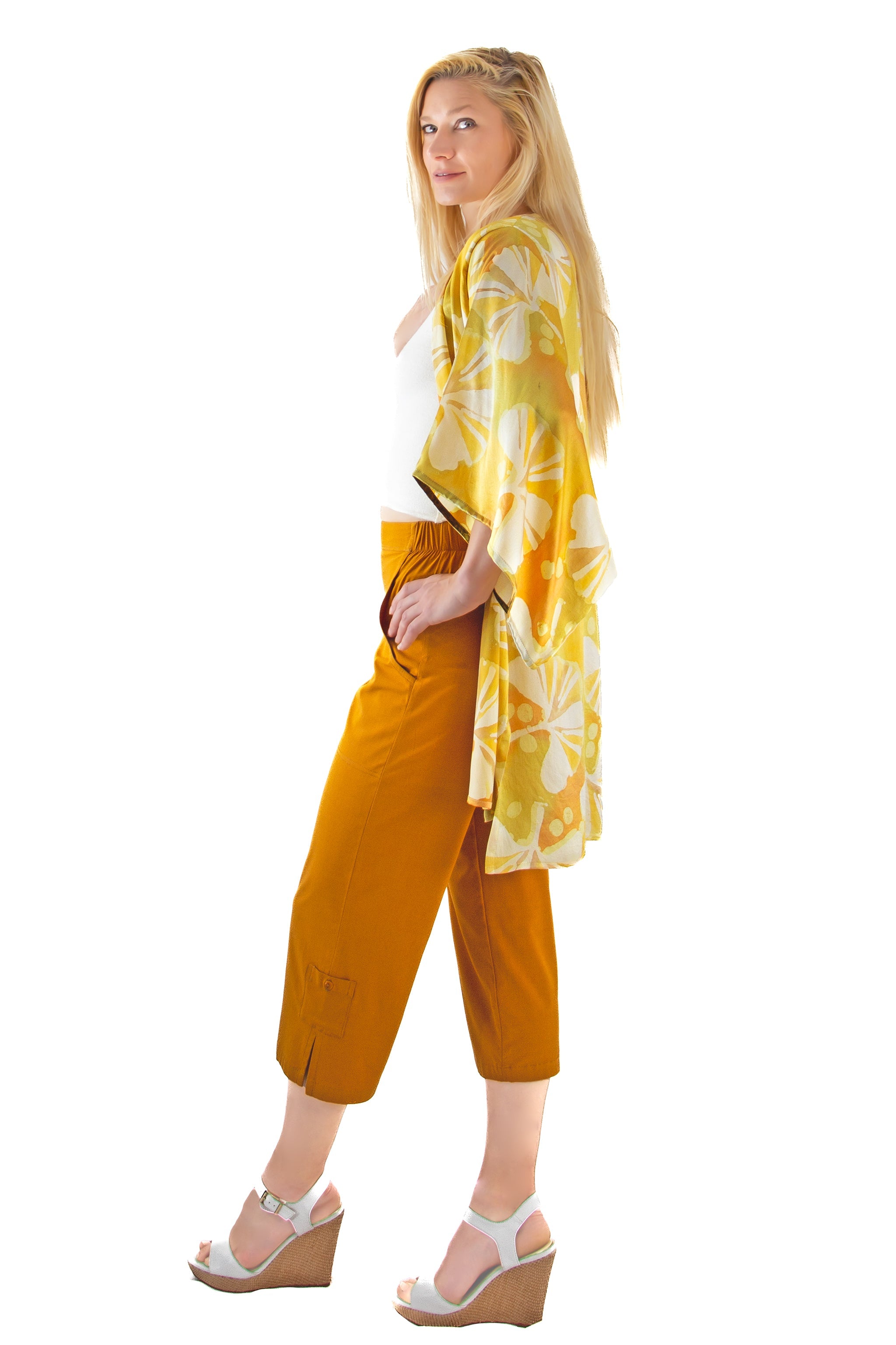 Hand Painted Silk Kimono 6669S - Ginkgo Gold