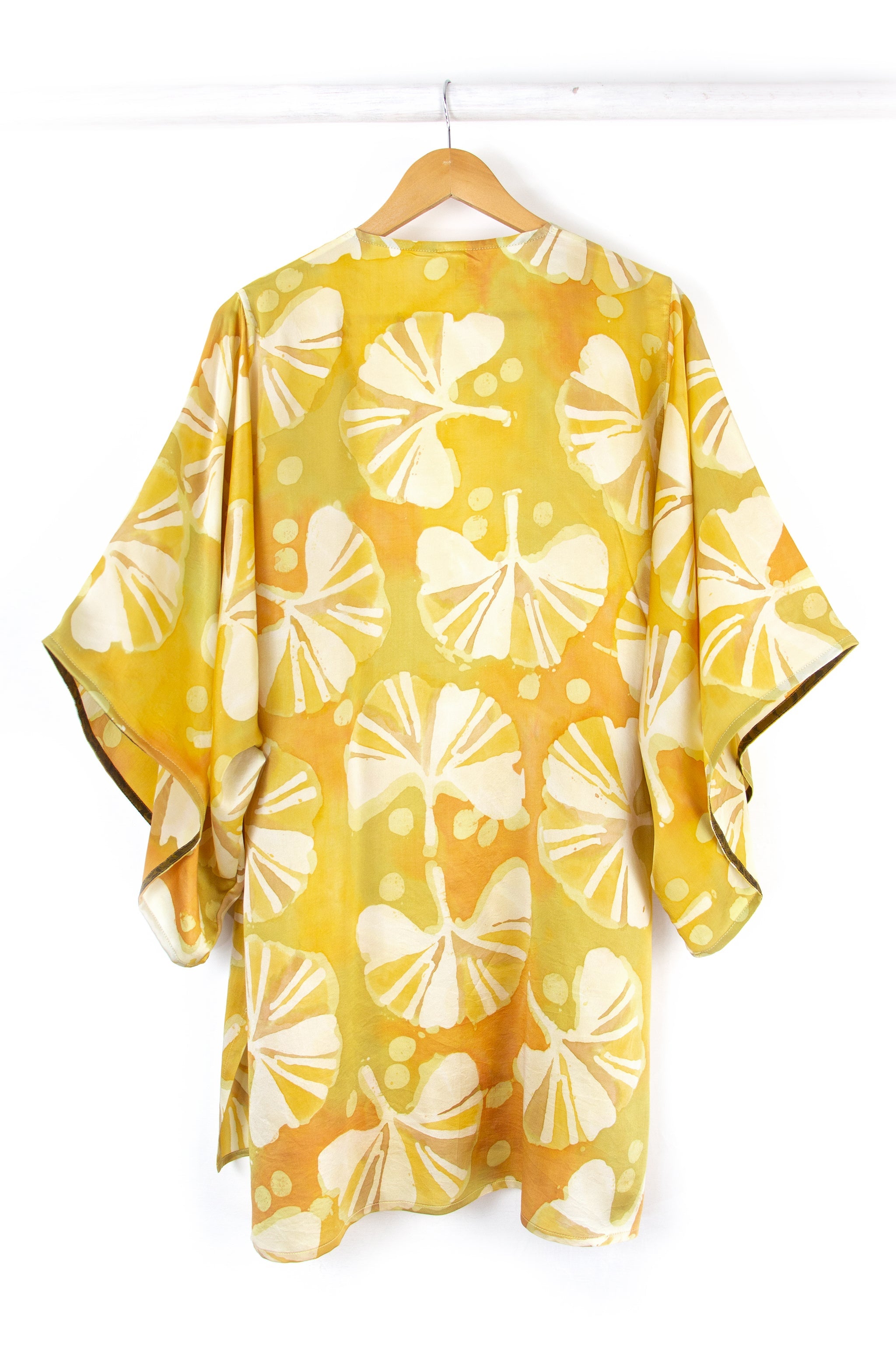 Hand Painted Silk Kimono 6669S - Ginkgo Gold