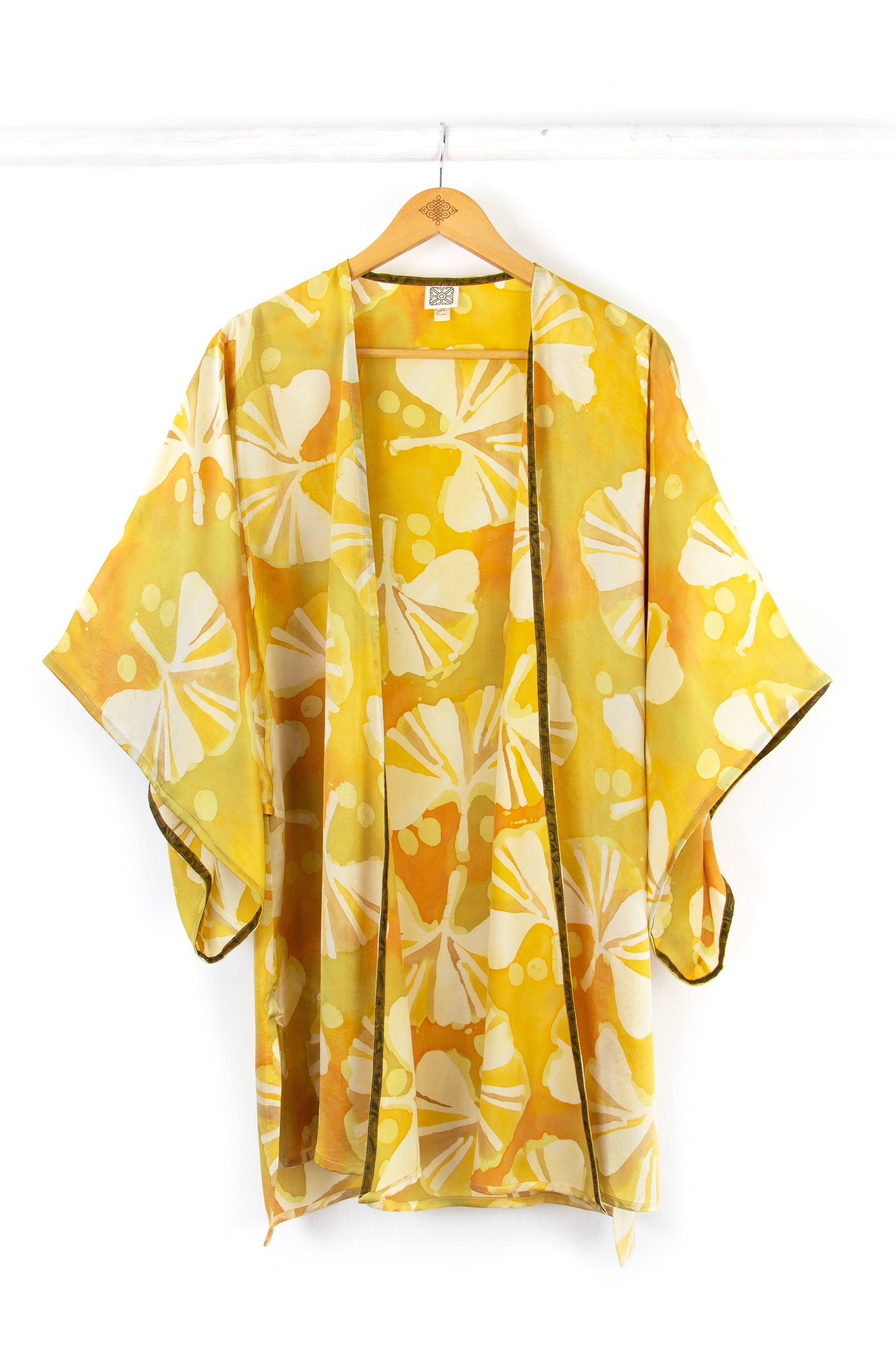 Hand Painted Silk Kimono 6669S - Ginkgo Gold