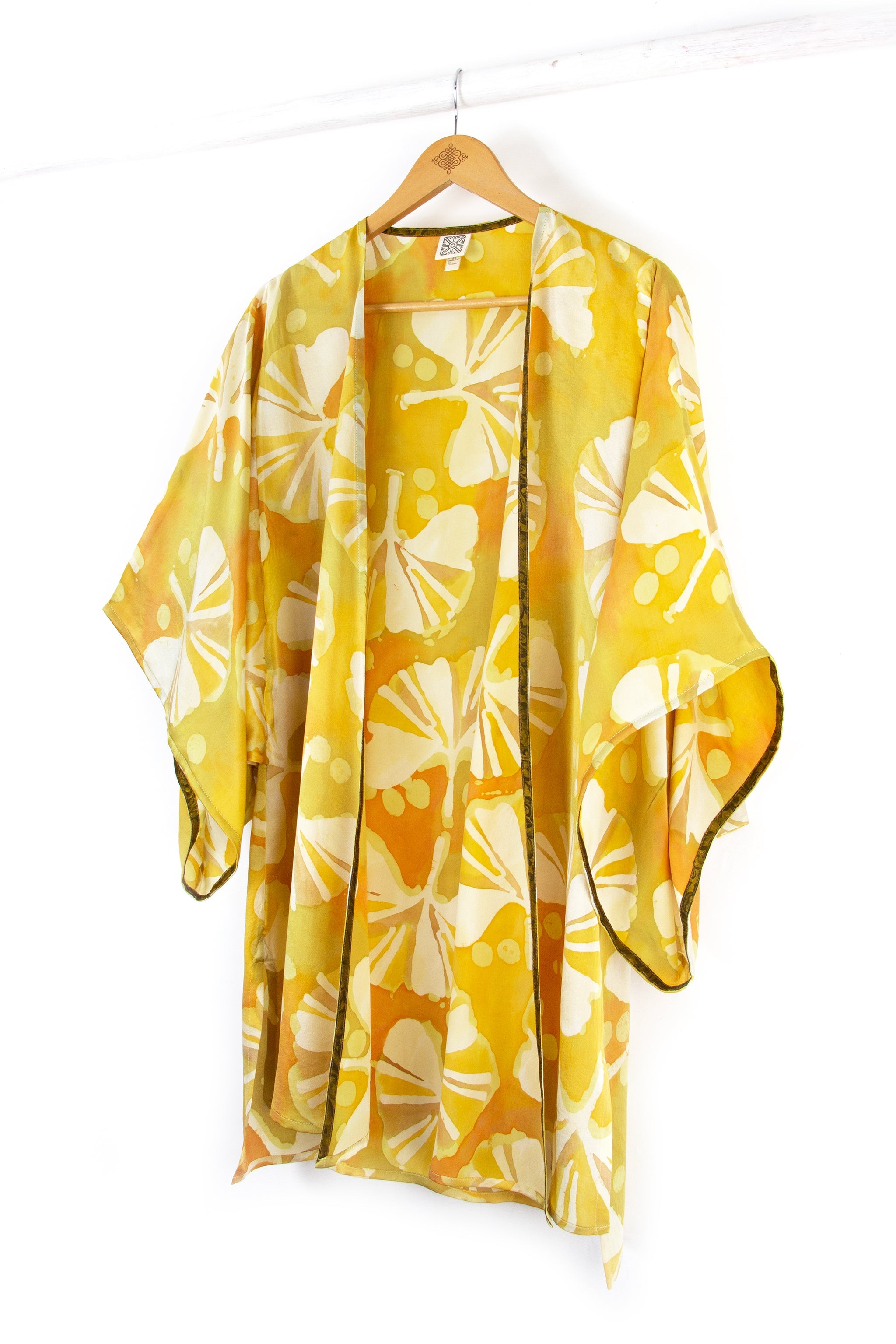 Hand Painted Silk Kimono 6669S - Ginkgo Gold