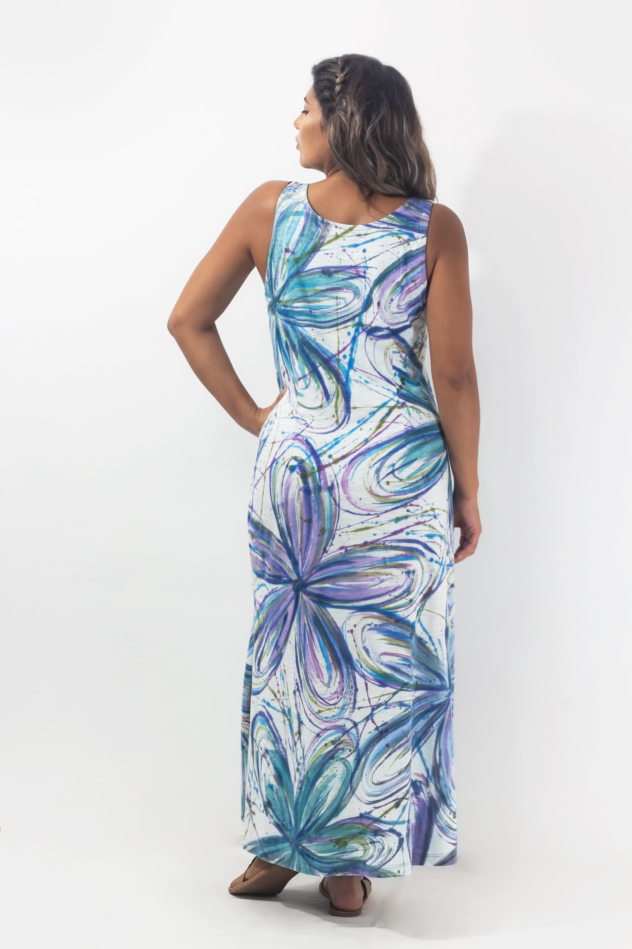 Long Tank Dress 7704L - Flower Power Blues