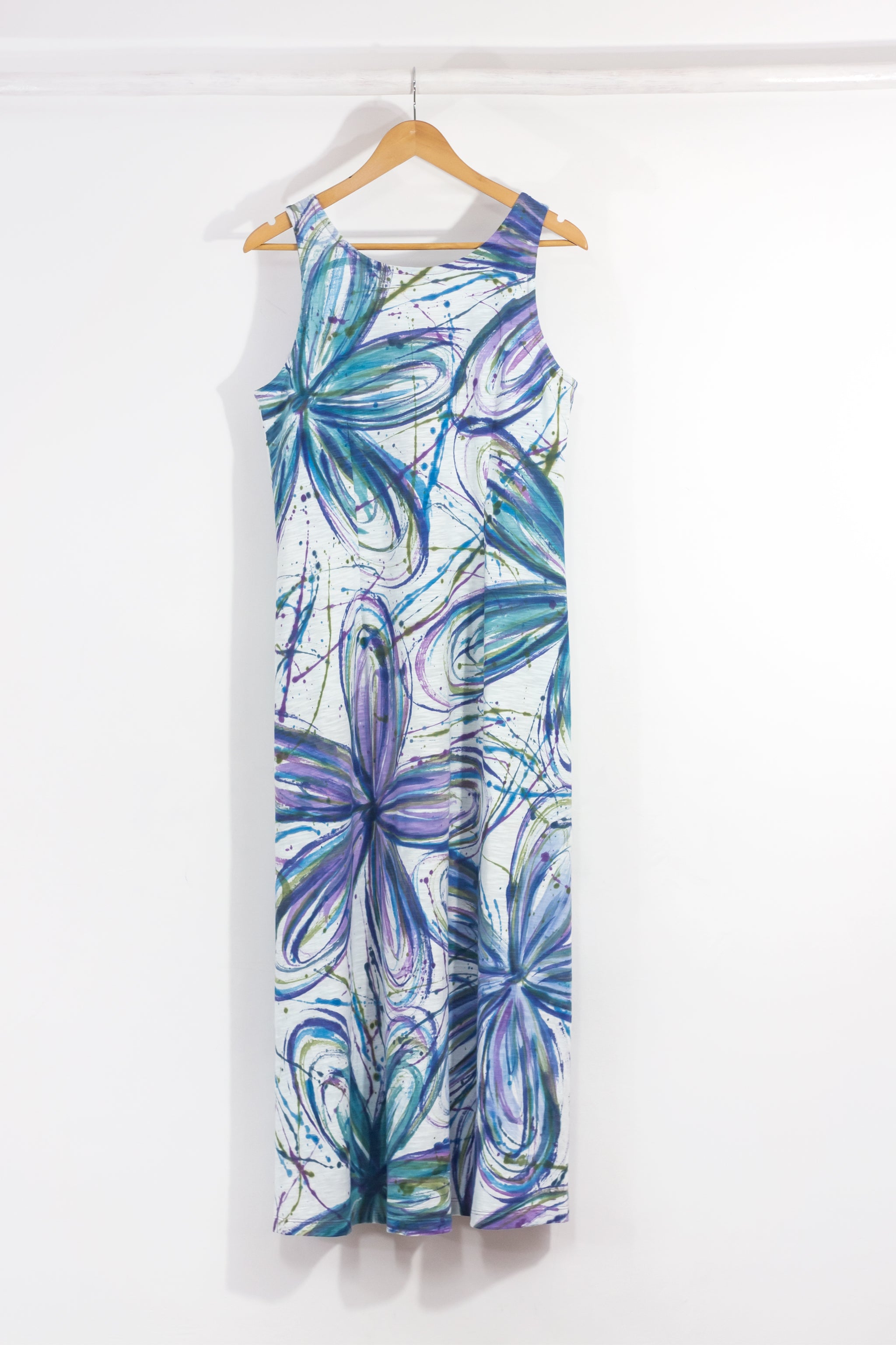 Long Tank Dress - Flower Power Blues