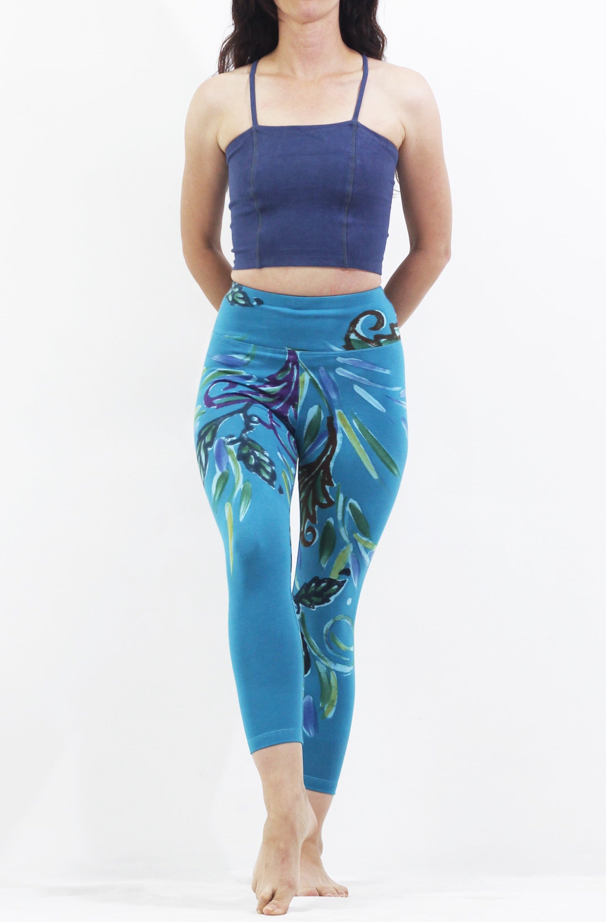 Hand Painted Leggings or Crops - Sea Garden