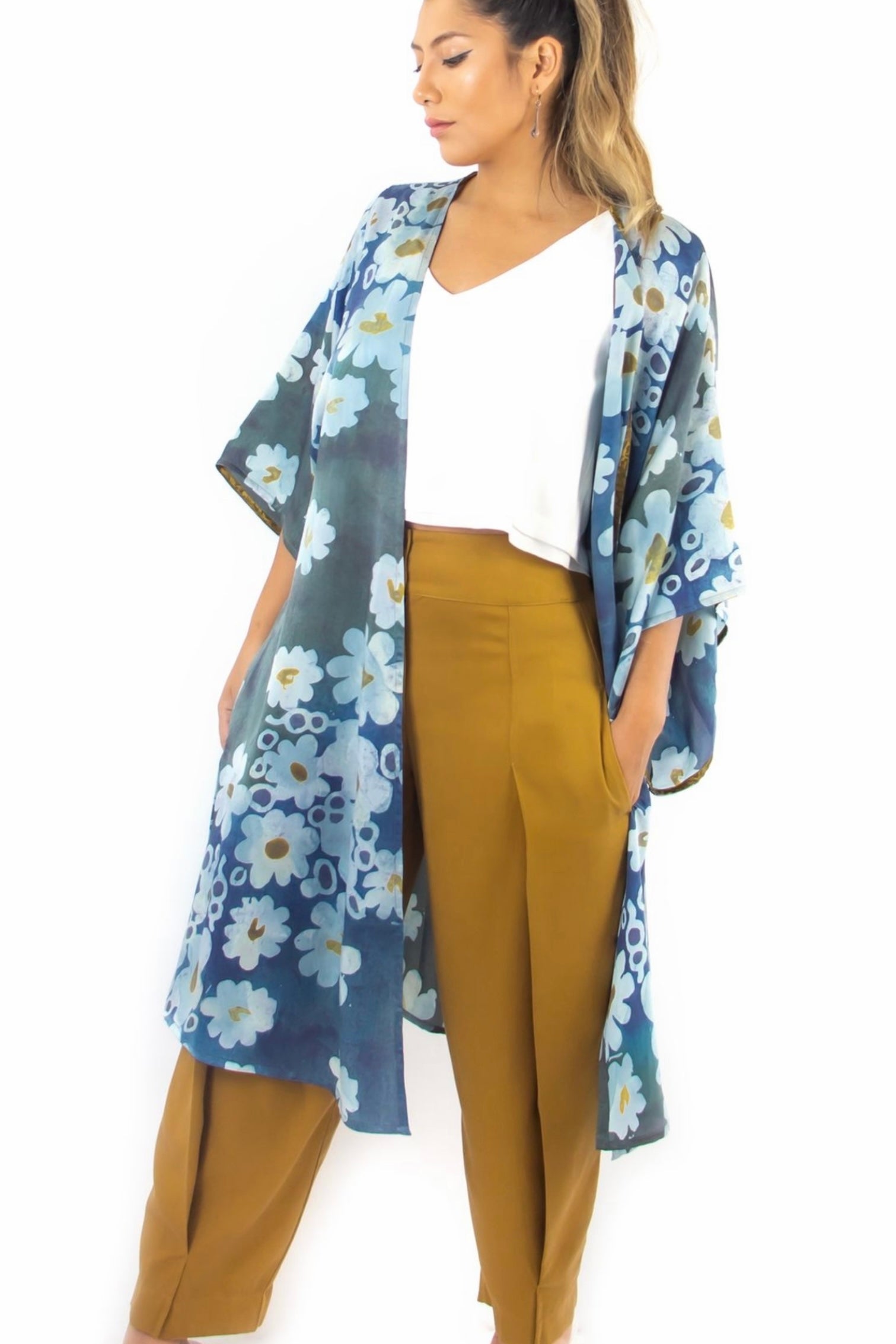 Hand Painted Silk Kimono - 6669M - Afloat - Indi