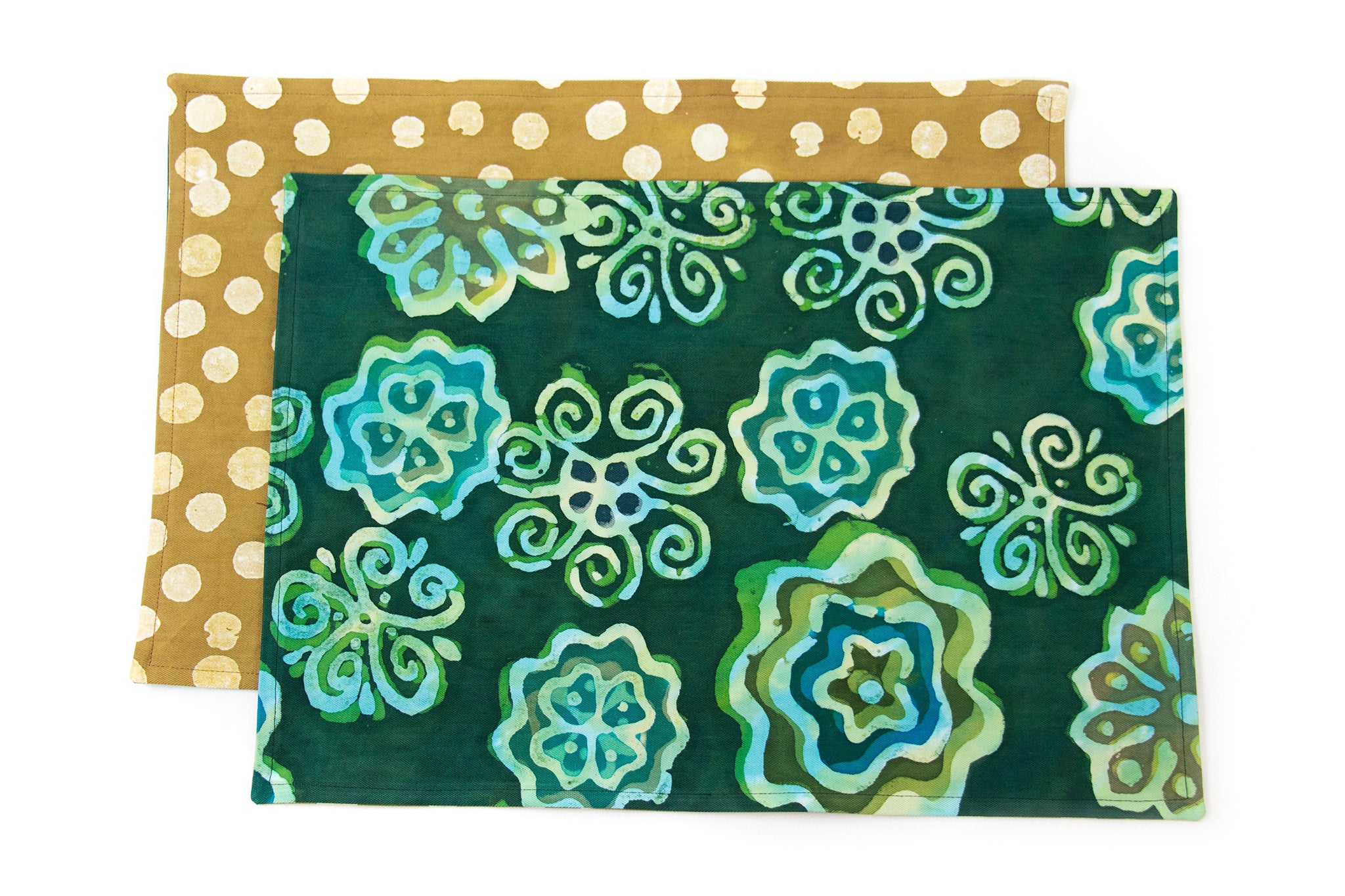 Hand Painted Placemats and Table Runners - Green Goddess/Effervescence Gold